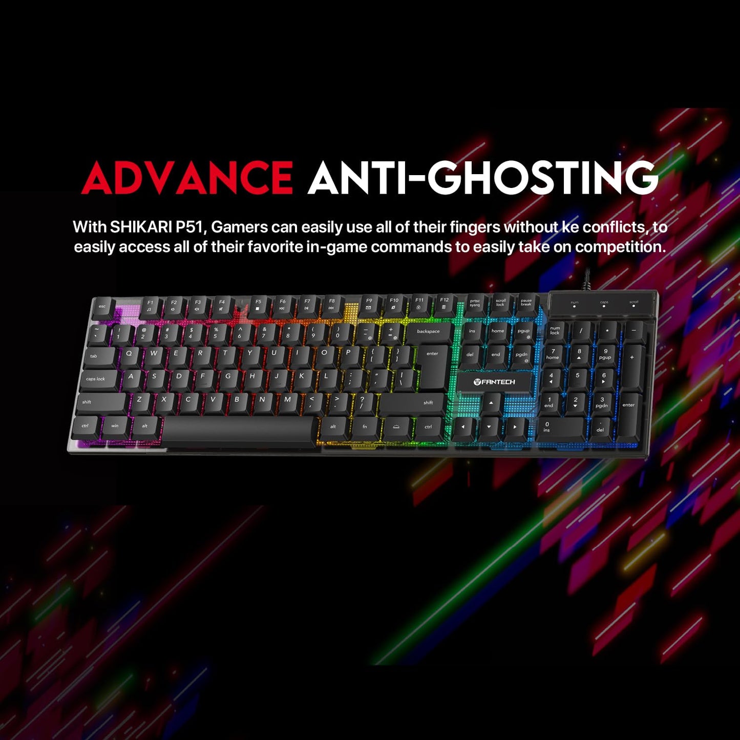 FANTECH P51S Gaming Keyboard and Mouse Combo, Headset and Stand, Mouse Pad Wired RGB Rainbow Keyboard PC Beginner Gamer Basic 5 in-1 Gaming Set