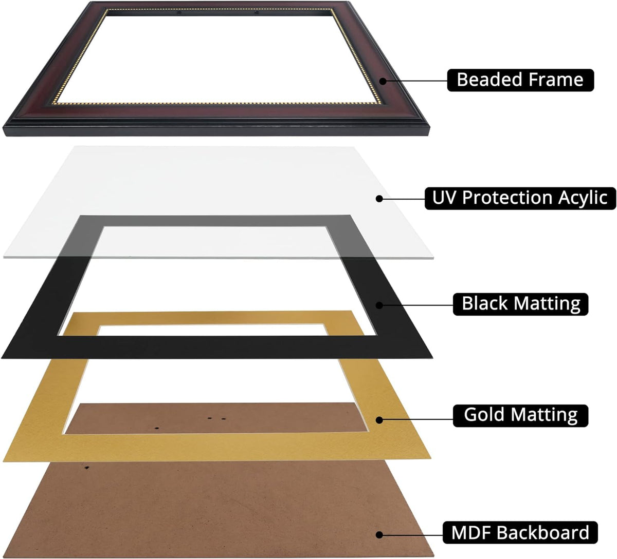 GraduationMall 8.5x11 Diploma Frame with Black over Gold Mat or Display 11x14 Document without Mat, UV Protection Acrylic, Mahogany with Gold Beads, Set of 3