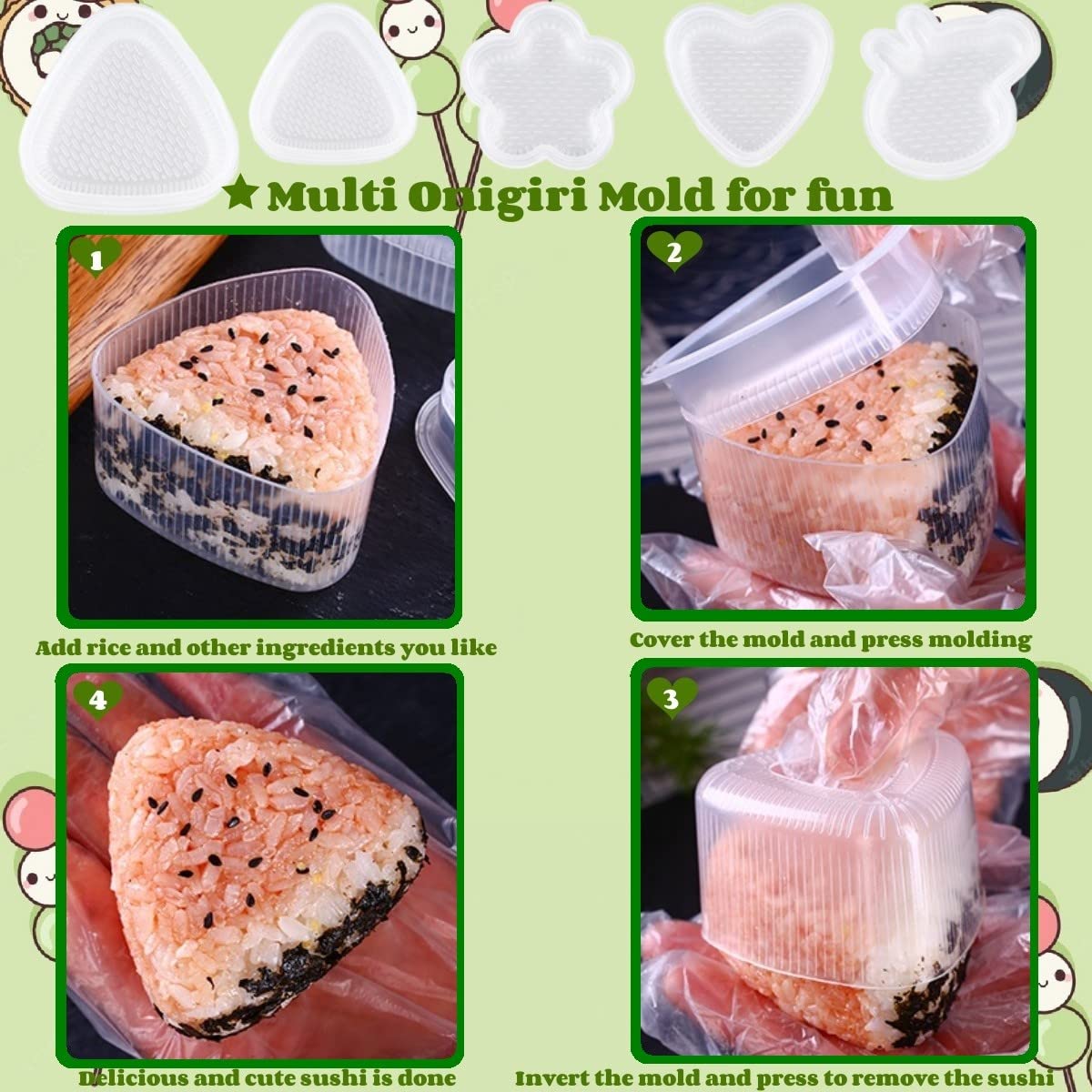 Gpurplebud Onigiri Mold Set - 13pcs Spam Musubi Maker Press Rice Ball Mold Sushi Rolling Mat Sushi Making Kit for Lunch Bento and Home DIY