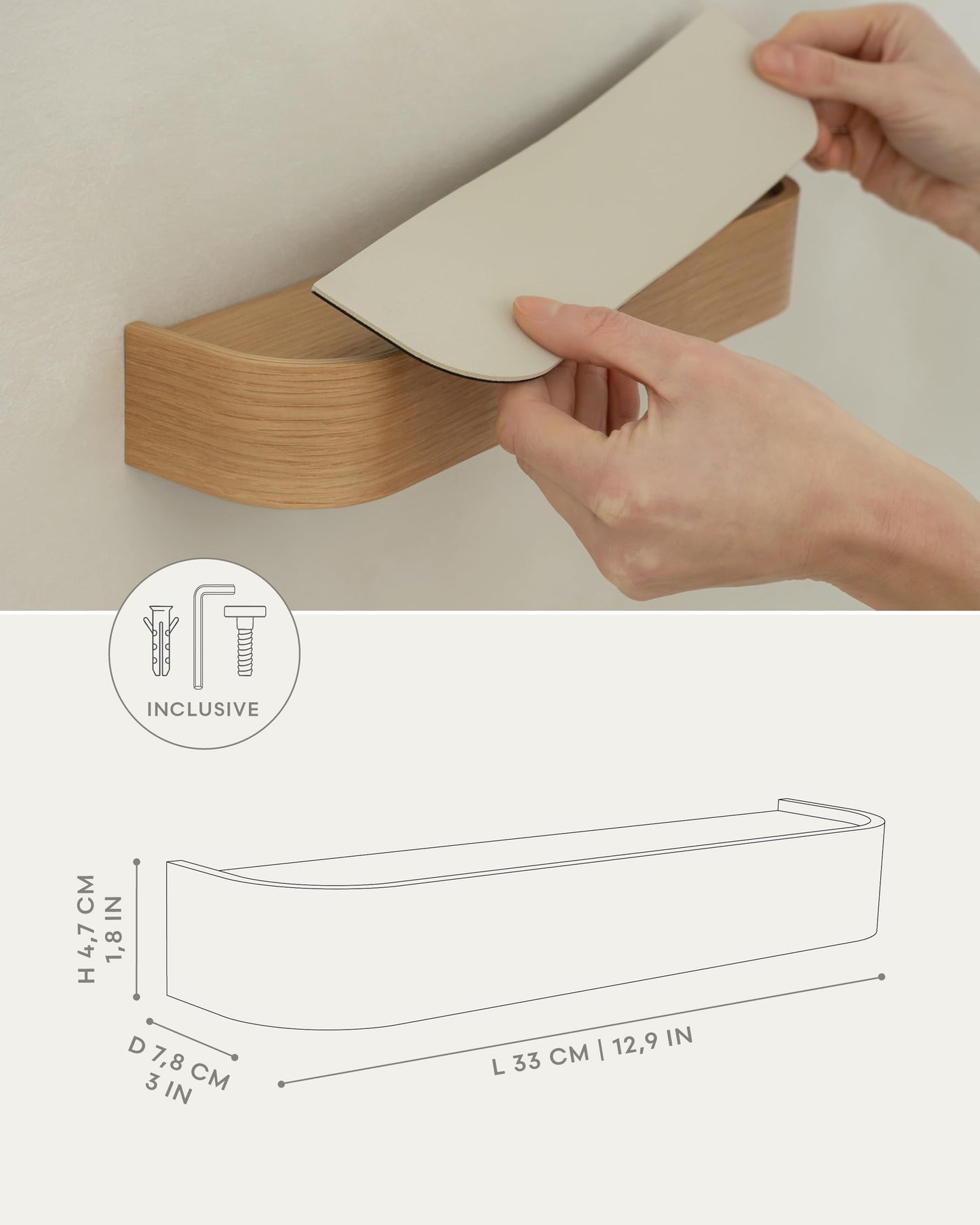 Kazai. Key Holder 'Toke' | Minimalist Key Hook Design from Berlin | Modern Key Holder Wall Mount with Wooden Shelf | Key Rack for Wall as Entryway Organizer | Oak