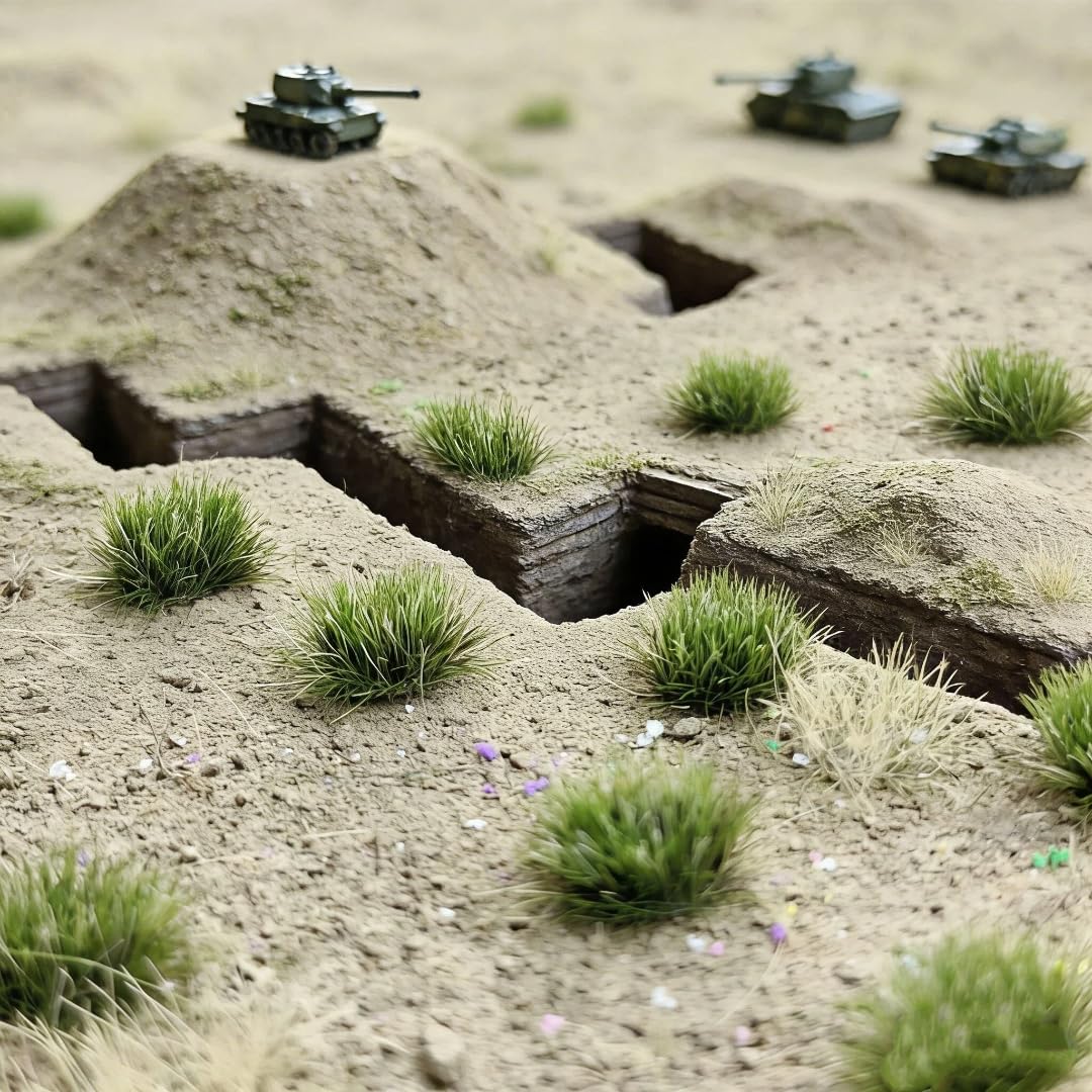 gdeplok 140 Pcs Static Grass Tufts & Miniature Flower Clusters - Artificial Grass Terrain Scenery Kit for Model Train Railway, Military Sand Table, DIY Diorama Landscape