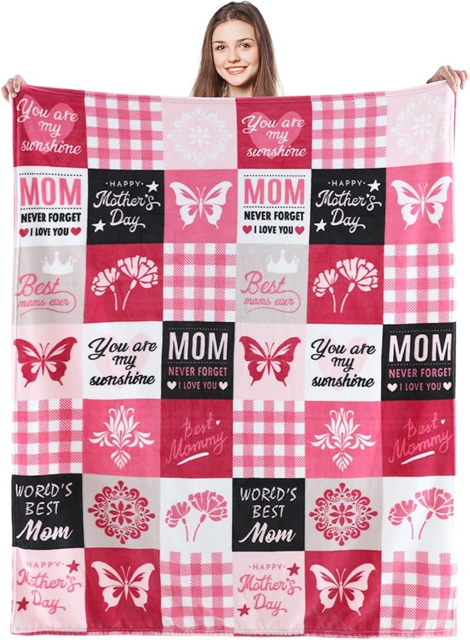 SOCHOW Giftable Throw Blanket for Mom, Super Soft and Cozy Gift for Birthday, Mother's Day from Daughter Son, Best Mom Ever Present Blanket, 50 x 60 inches, Pink