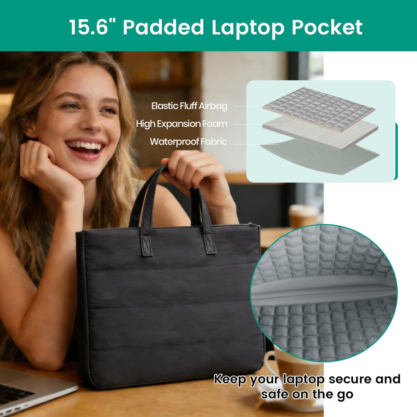 Cevkira 15.6 Inch Laptop Bag, Water-Repellent Fabric, Compatible MacBook Pro 16 Inch, 15.6 Inch HP, Dell, Acer Aspire, Asus Notebook, Lightweight Laptop Case for Work, Travel, Study, Dark Brown