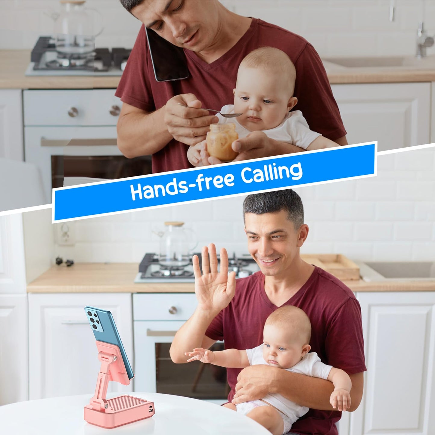 TechGlow Gifts for Men Women Foldable Cellphone Stand with Bluetooth Speaker and Charging Function 360° Rotatable Phone Stand Birthday Gift Idea for Mom Dad Cool Tech Gifts-Pink