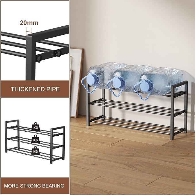 3-Tier Expandable Shoe Rack, Adjustable Shoe Shelf Storage Organizer Heavy Duty Metal Free Standing Shoe Rack for Entryway Closet Doorway (Black)