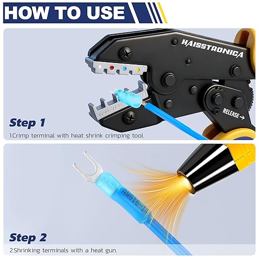 haisstronica 200PCS Heat Shrink Fork Spade Connectors #10 Waterproof Marine Grade Fork Terminal Connectors U-Type Blue 16-14 Gauge