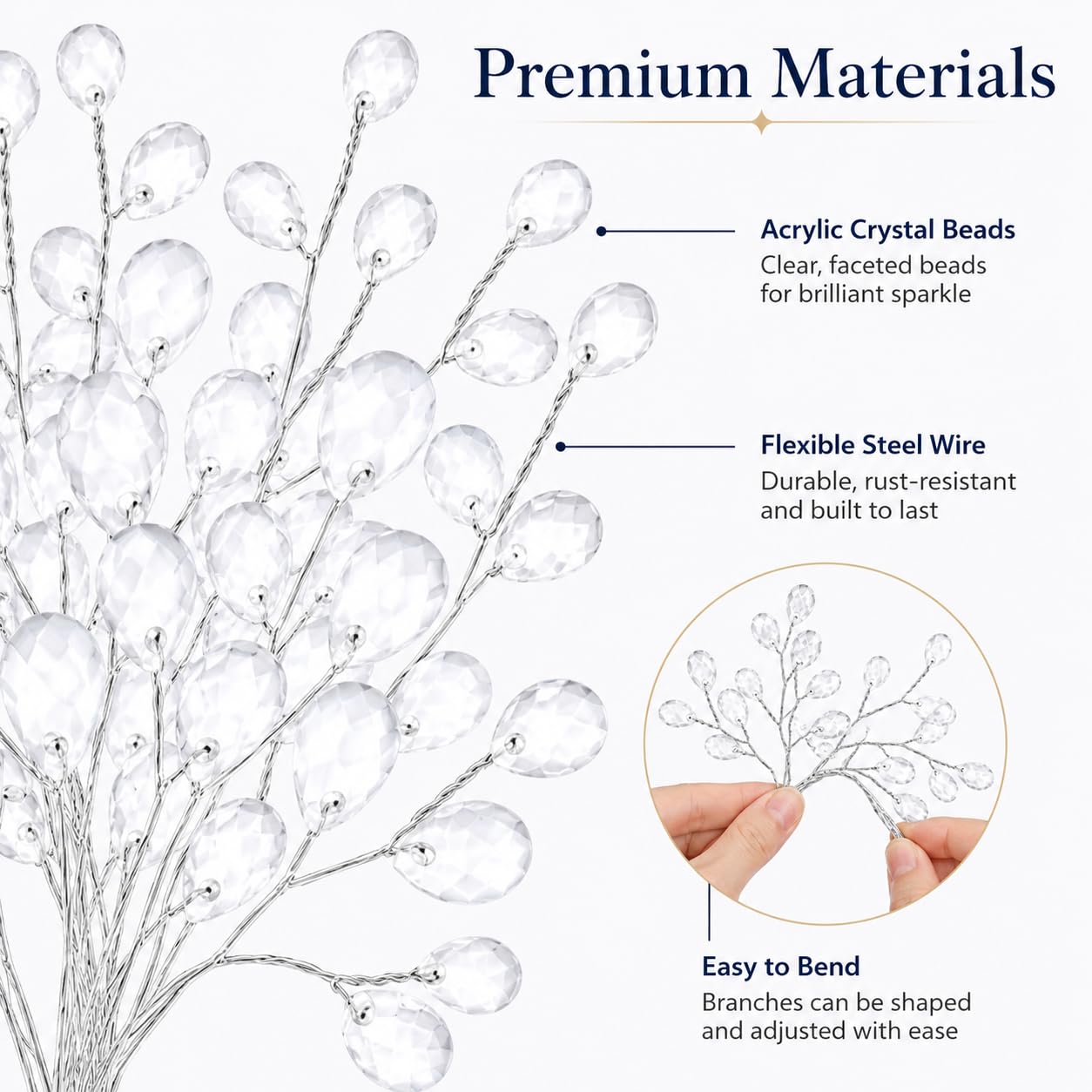 IMIKEYA 50PCS Acrylic Bead Drop Stems Crystal Floral Picks - Clear Crystal Flower Branches Bead Drop Bouquets Flower Twig Picks for Wedding Party Home Decoration Crafts