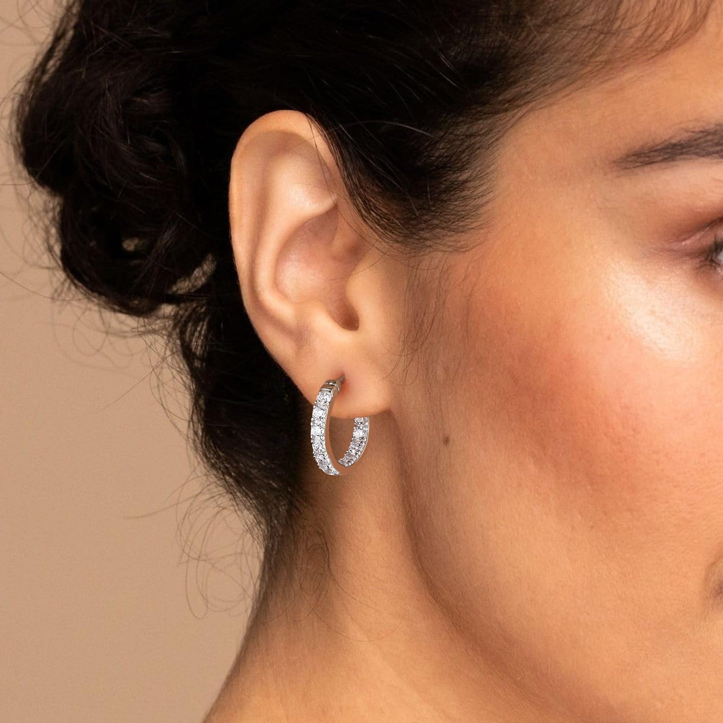14mm Chunky CZ Hoop Earrings for Sensitive Ears Women 925 Sterling Silver Hoops Lab Created Diamond Earrings