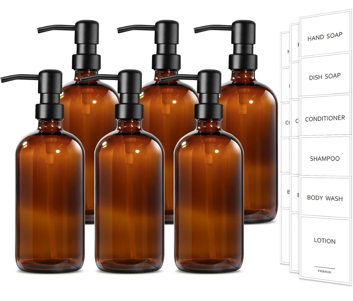 Amber Glass Soap Dispenser (6 Count)