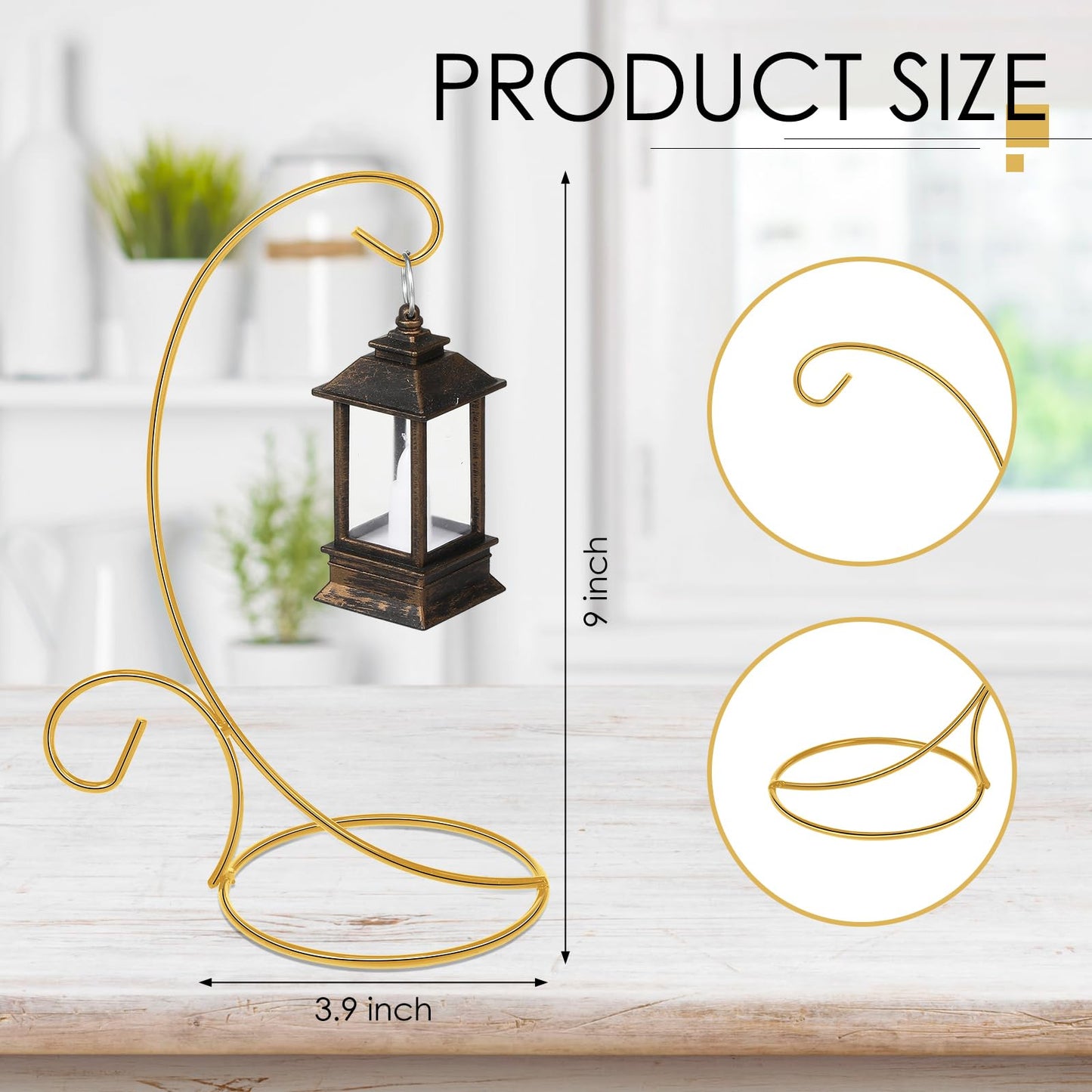 Tandefio 16 Pcs 9" H Ornament Display Stand Iron Hanging Stand Christmas Ornament Hanger Holder Decoration Display Holder Hook for Glass Globe Air Plant Terrarium Table Decor(Gold)
