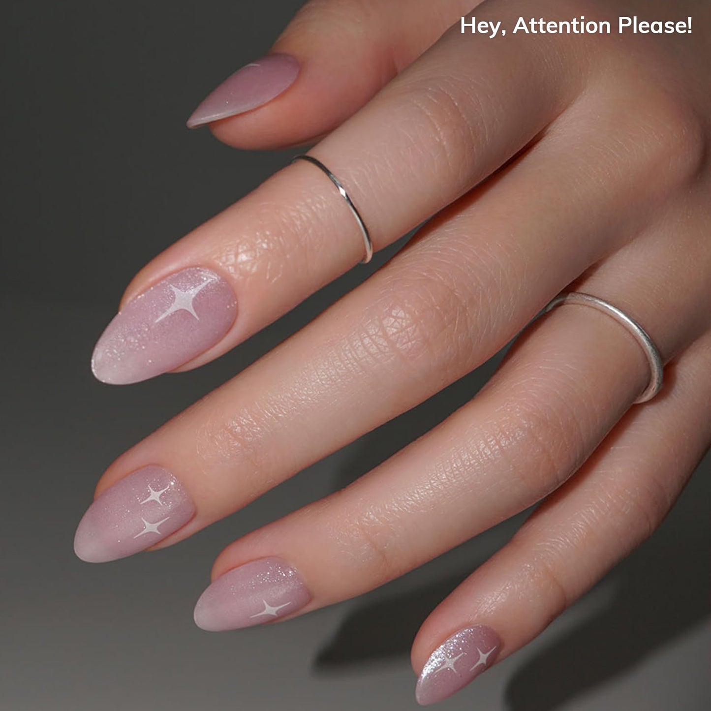 Heyhae Semi Cured Gel Nail Strips | No LED Lamp Needed | Glitter, Pink | Easy Apply & Remove, Salon Quality | Includes 28 Strips, 1 Prep Pads, Nail File & Wooden Stick - Hey, Attention Please!