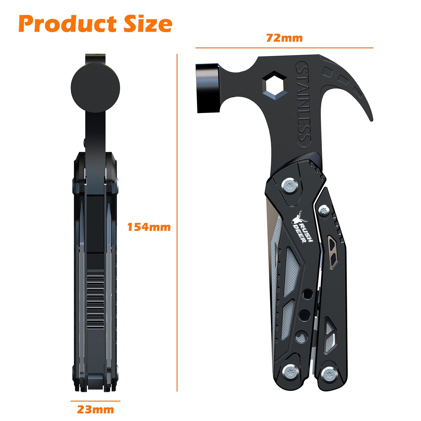 RUSH DEER 14-in-1 Multitool, Valentines Day Gifts for Men Dad Gifts, Mini Hammer Multitool, Small Hammer Tool, Survival Gear and Supplies, Christmas Gift for Boy Husbands