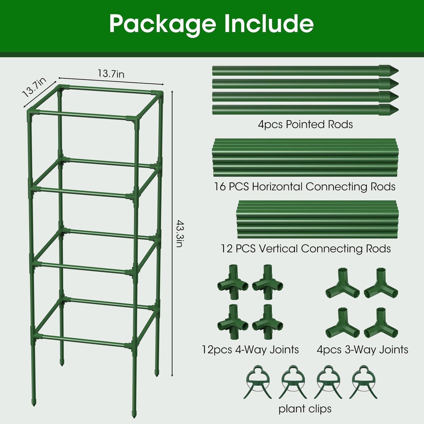 MQHUAYU 4 Pack Tomato Cage for Garden Support, 43 inch Tall Adjustable Plant Support Stakes, Tomato Trellis Extra Bold for Climbing Vegetables Plants Flowers