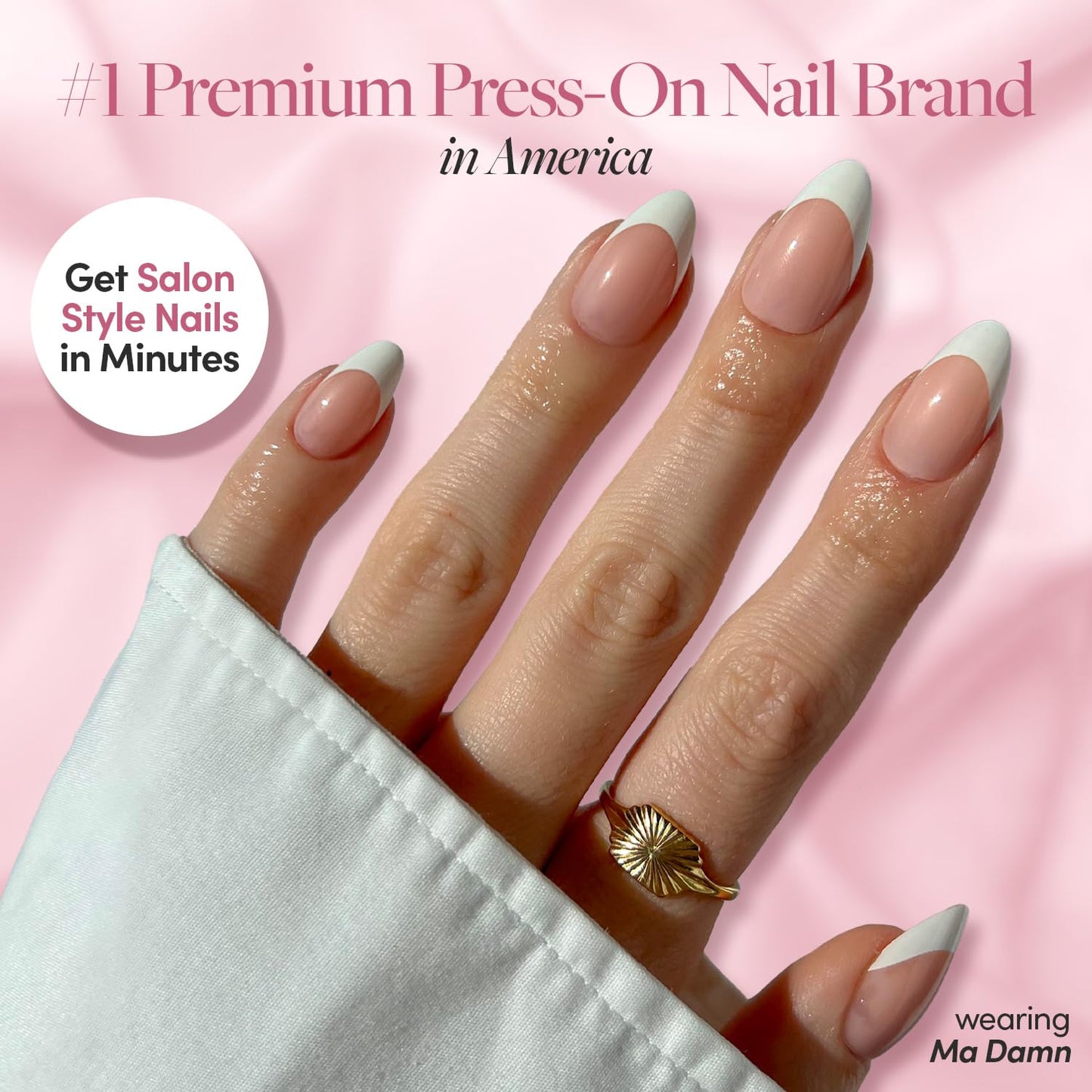 Glamnetic Press On Nails & Brush On Nail Glue Bundle - Think Pink | Solid Opaque Light Pastel Pink Short Oval Nails, Reusable | 15 Sizes - 30 Nail Kit