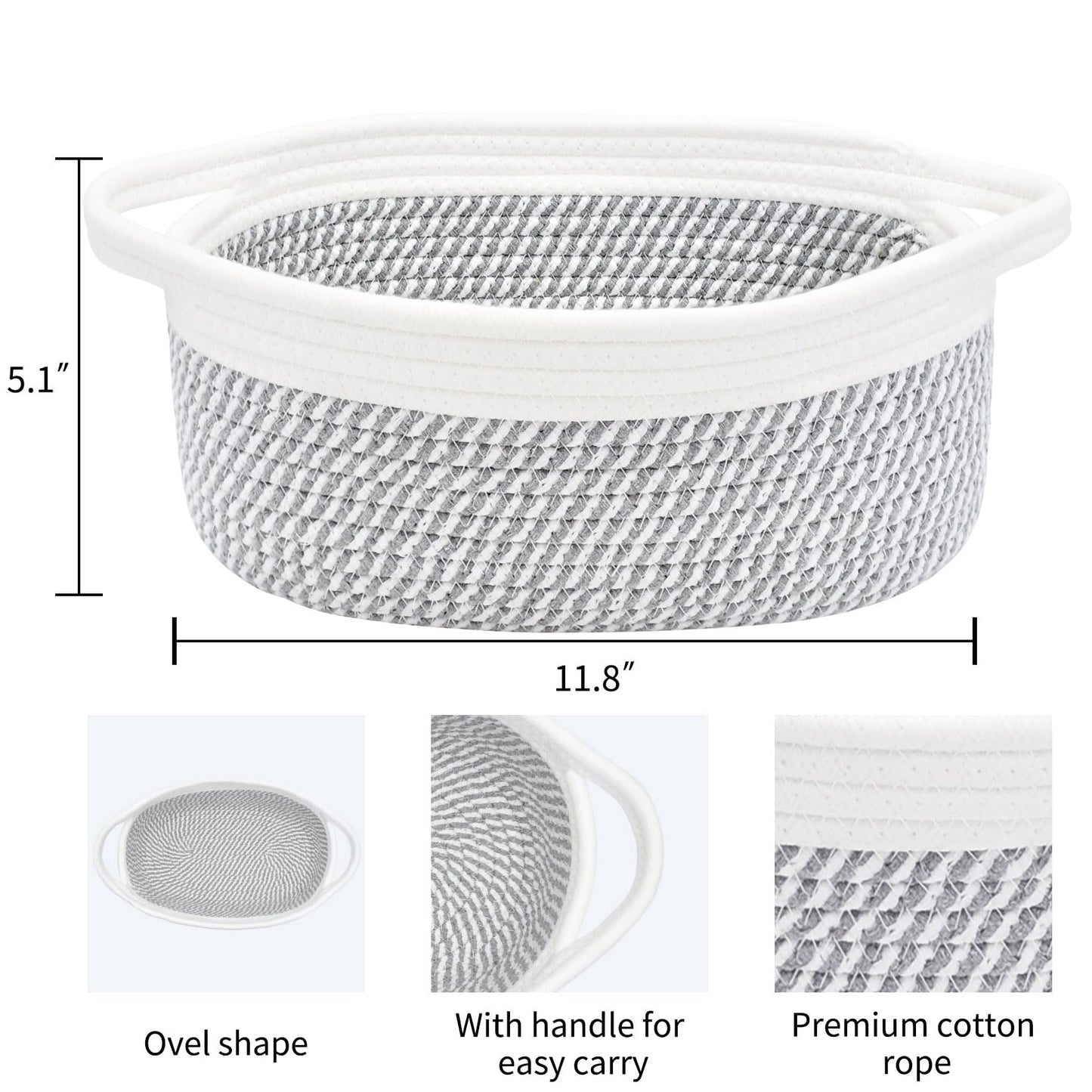 ABenkle Small Basket, 12"x 8" x 5" Cute Small Woven Basket, Rope Room Shelf Storage Basket, Cat Dog Toys Basket Chest Box, Decorative Empty Gift Basket with Handles