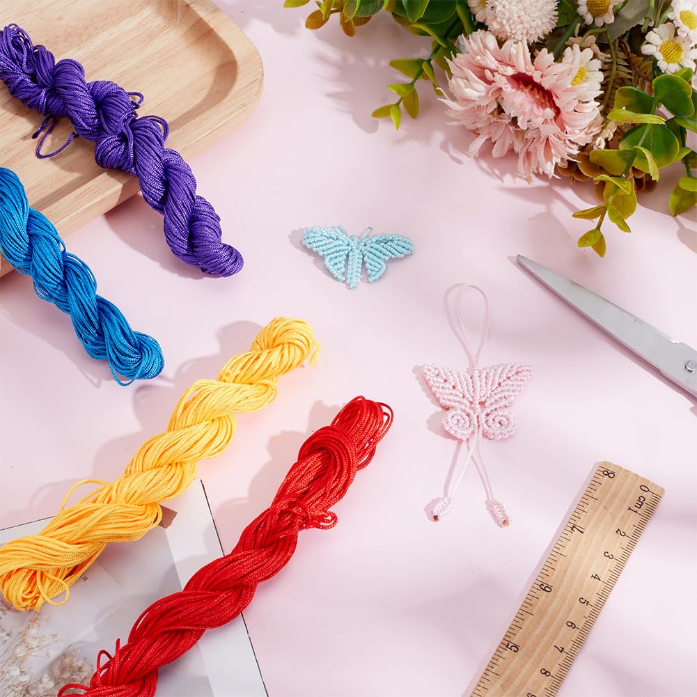 INFUNLY 8 Set DIY Macrame Butterfly Kits Colorful Macrame Butterflies Kit with Instruction Video Boho Macrame Butterfly Hanging Ornament Handmade Macrame Starter Kit for Car Key Purse Bag Phone Charm