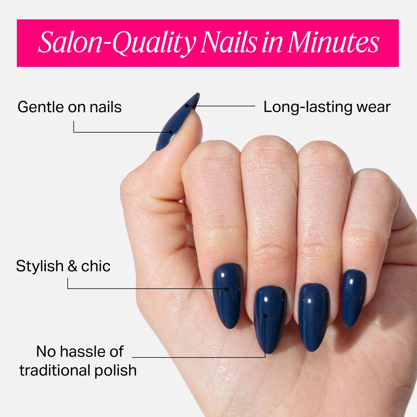 Nailboo Press On Nails, Salon-Quality Reusable Fake Nails for Fast DIY Manicure with Strong Hold Nail Glue for Press Ons, Nail File, & Alcohol Prep Pads, Ocean Blue