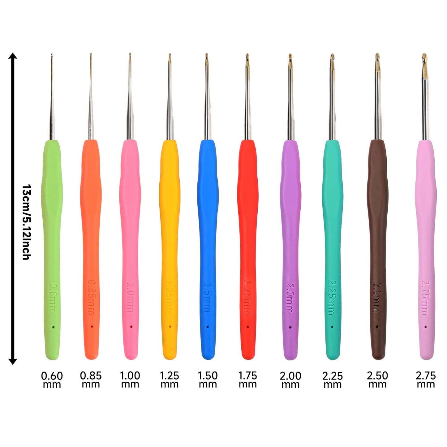 YLaziion 10PCS Small Crochet Hooks Set (0.6mm-2.75mm), Gold-Plated Steel & Ergonomic Soft Grip Handle Crochet Hook Needles Thread Crochet Hooks for Lace Knitting Needles, Yarn, Micro Amigurumi