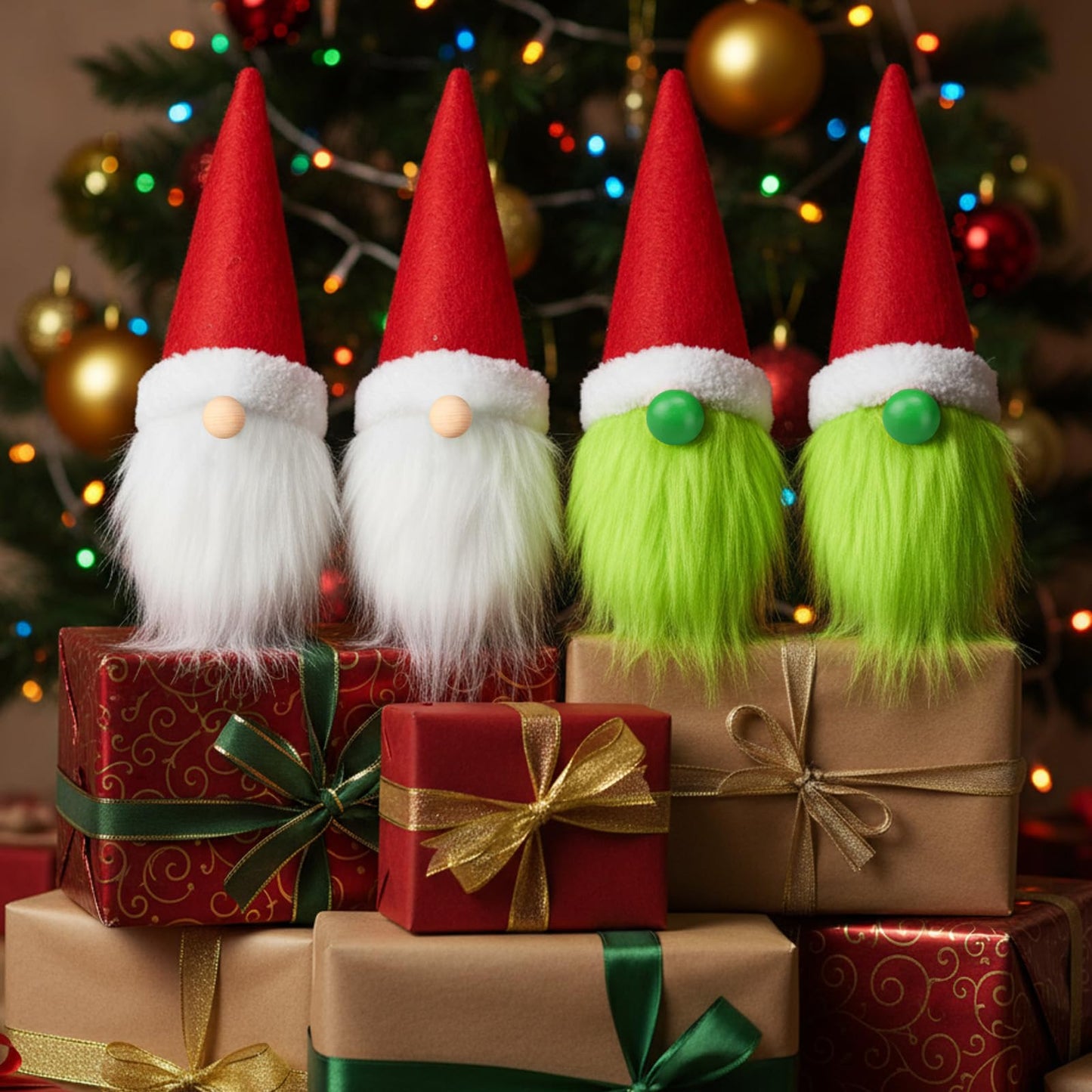 Tudomro 15 Pcs Gnome Beards for Crafts Valentine's Day Faux Fur Fabric Precut Gnomes Beards Handmade 30 Pcs Wood Balls for Christmas Halloween Easter Independence Day(White,Green)