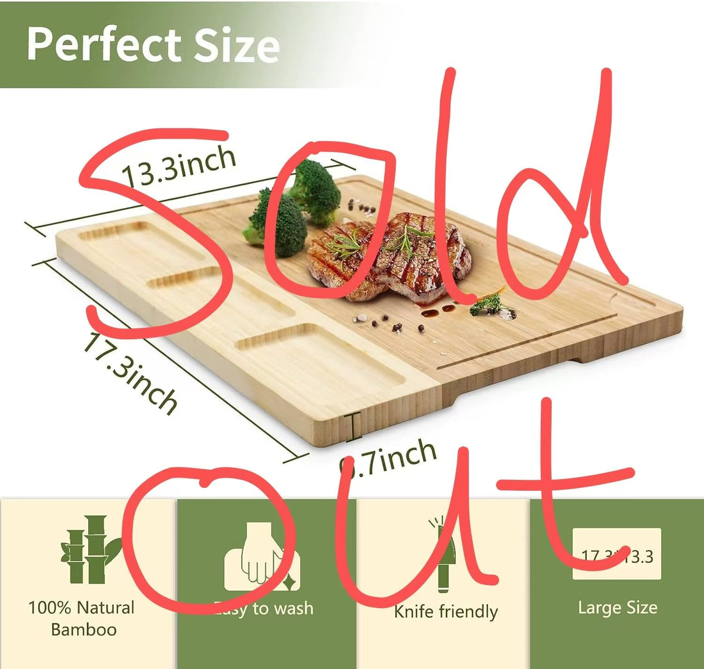 ORIDOM Bamboo Cutting Board Wood Chopping Board Double Sided Charcuterie Boards
