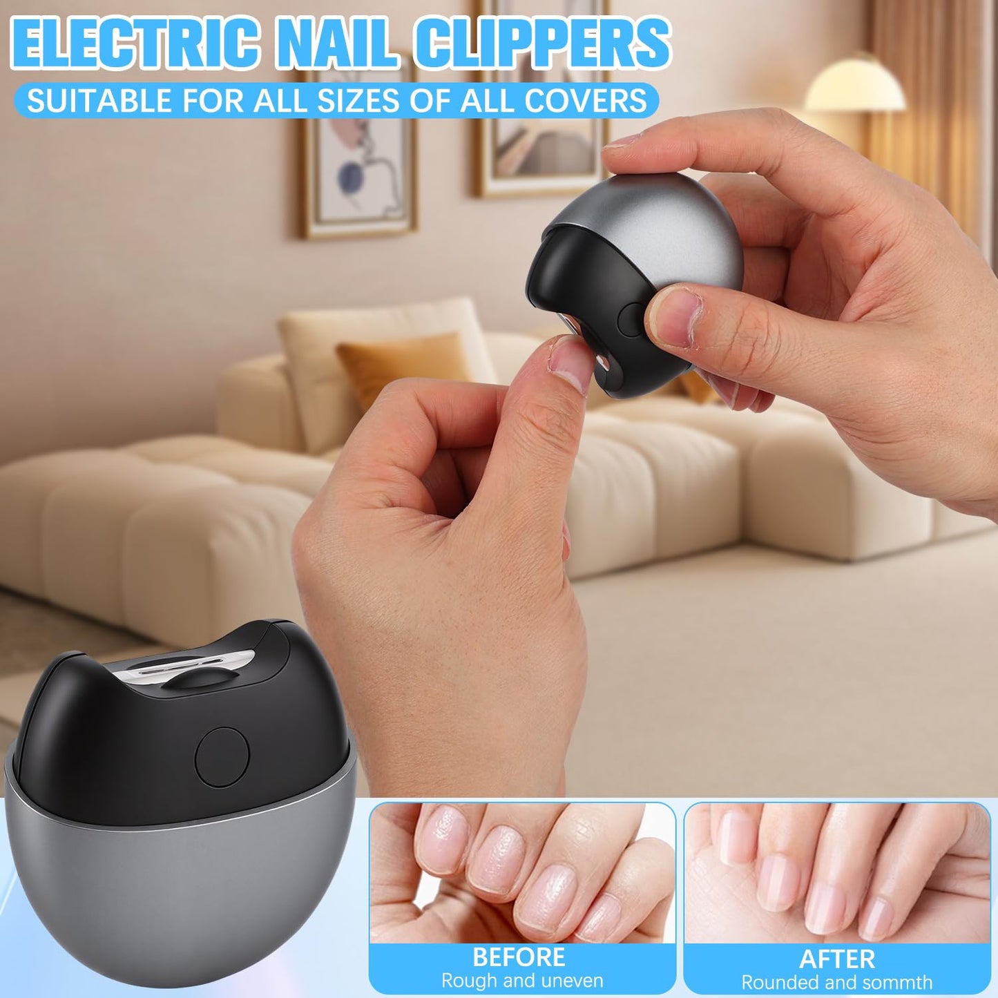 3 in 1 Automatic Electric Nail Clipper, 2026 New Electric Toe Nail Clippers with Polishing, 2-Speed Adjustable USB Rechargeable Nail Trimmer with LED Light for Seniors Adults (White)