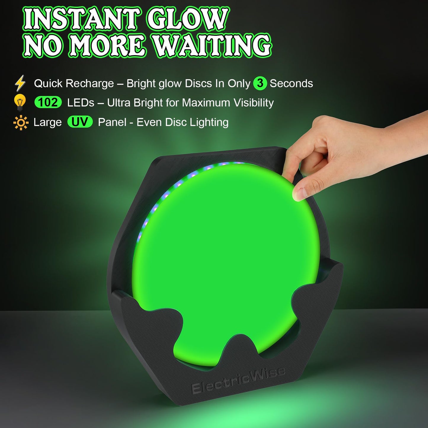ElectricWise Disc Golf Glow Charger, Fast LED Charging Stand for Glow Discs, Portable UV Light Station Accessory for Night Play, Outdoor Practice, Backyard Fun and Tournament Games(Black)