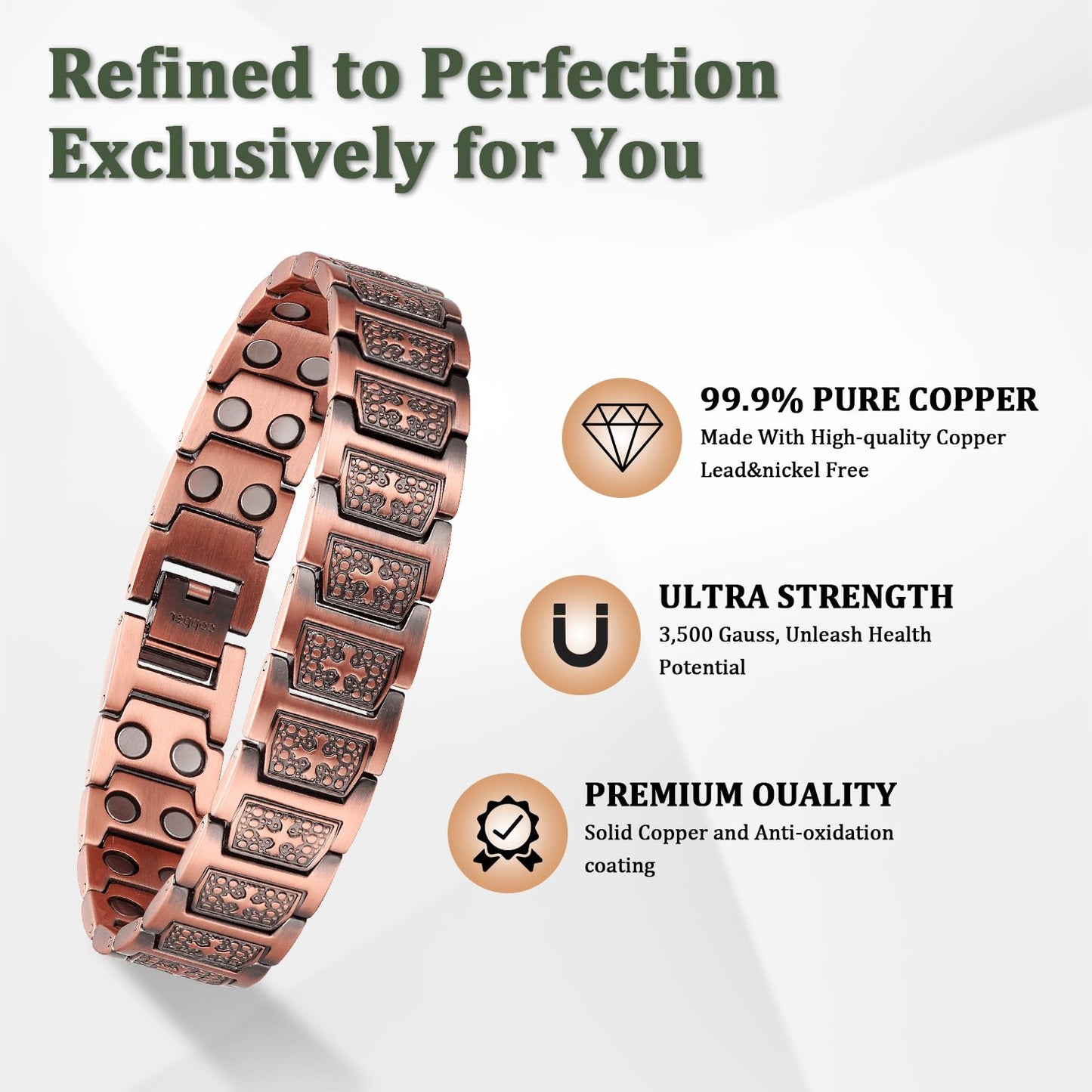 Fashtour Copper Cross Bracelet for Men, Ultra Strength Copper Bracelet & Ring Set Include Adjustable Link, Jewelry Gift
