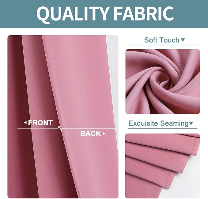 ChrisDowa Grommet Room Darkening Curtains for Bedroom and Living Room - 2 Panels Set Thermal Insulated Blackout Curtains (Pink, 52W x 95L)