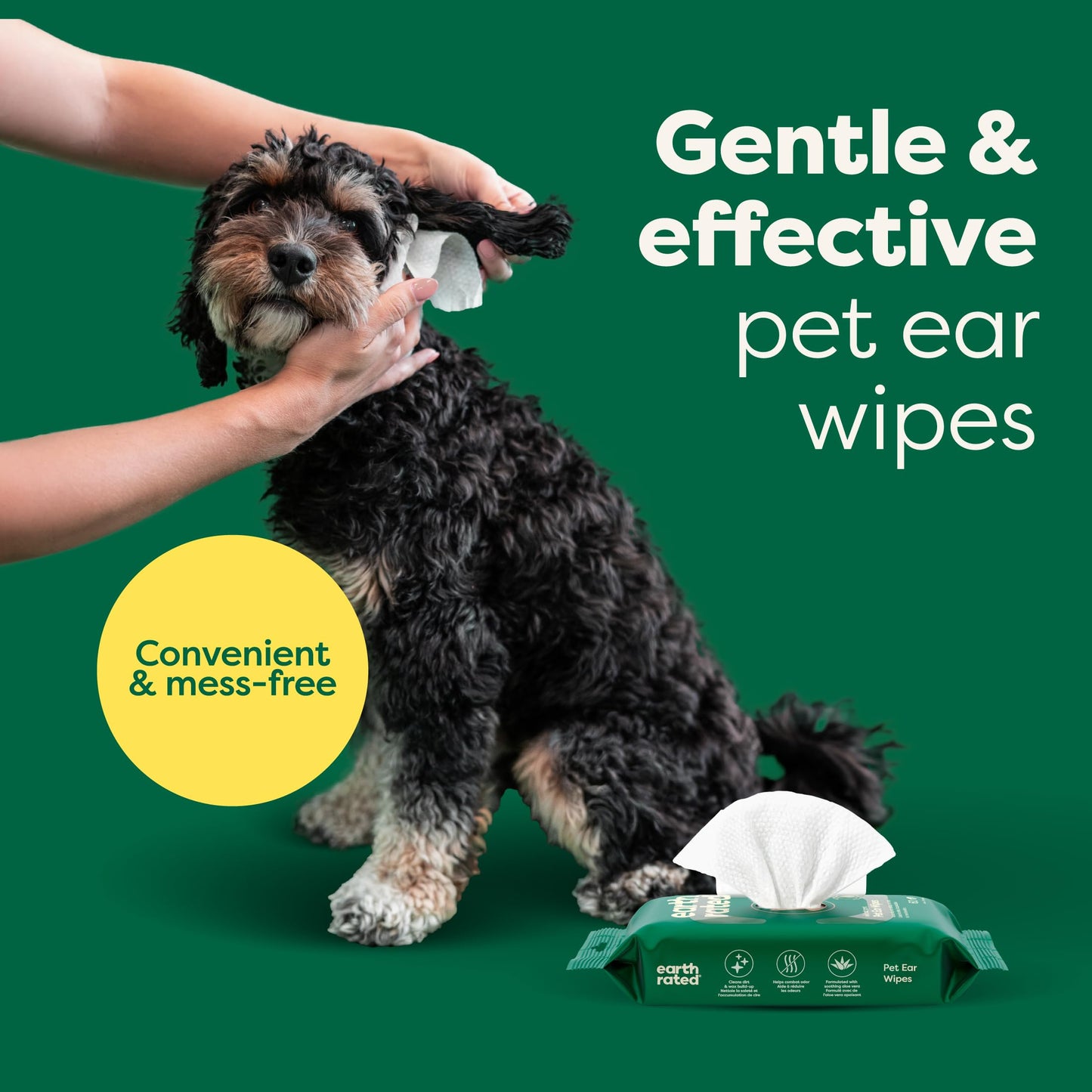 Earth Rated Ear Wipes & Grooming Wipes Bundle - Includes 70 Wild Oat-Scented Pet Ear Wipes and 100 Unscented Grooming Wipes.