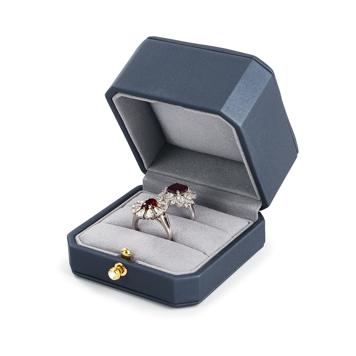Oirlv Premium Leather Double Ring Box for Wedding Ceremony Engagement Couple Rings Holder Jewelry Gift Box(Blue,Double)