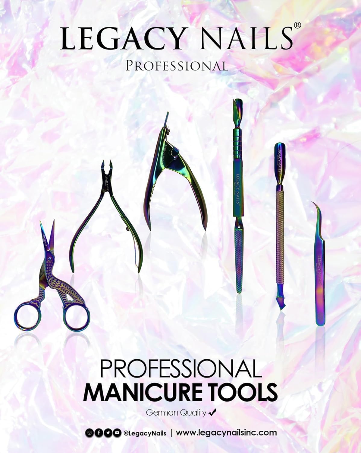 Legacy Nails Professional MULTICOLOR 3-IN-1 CURVE PINCHING TOOL - Stainless Steel tool - Removes gel nail polish, pushes dead cuticles, pinches acrylic extensions to improve the c-curve nail shape.