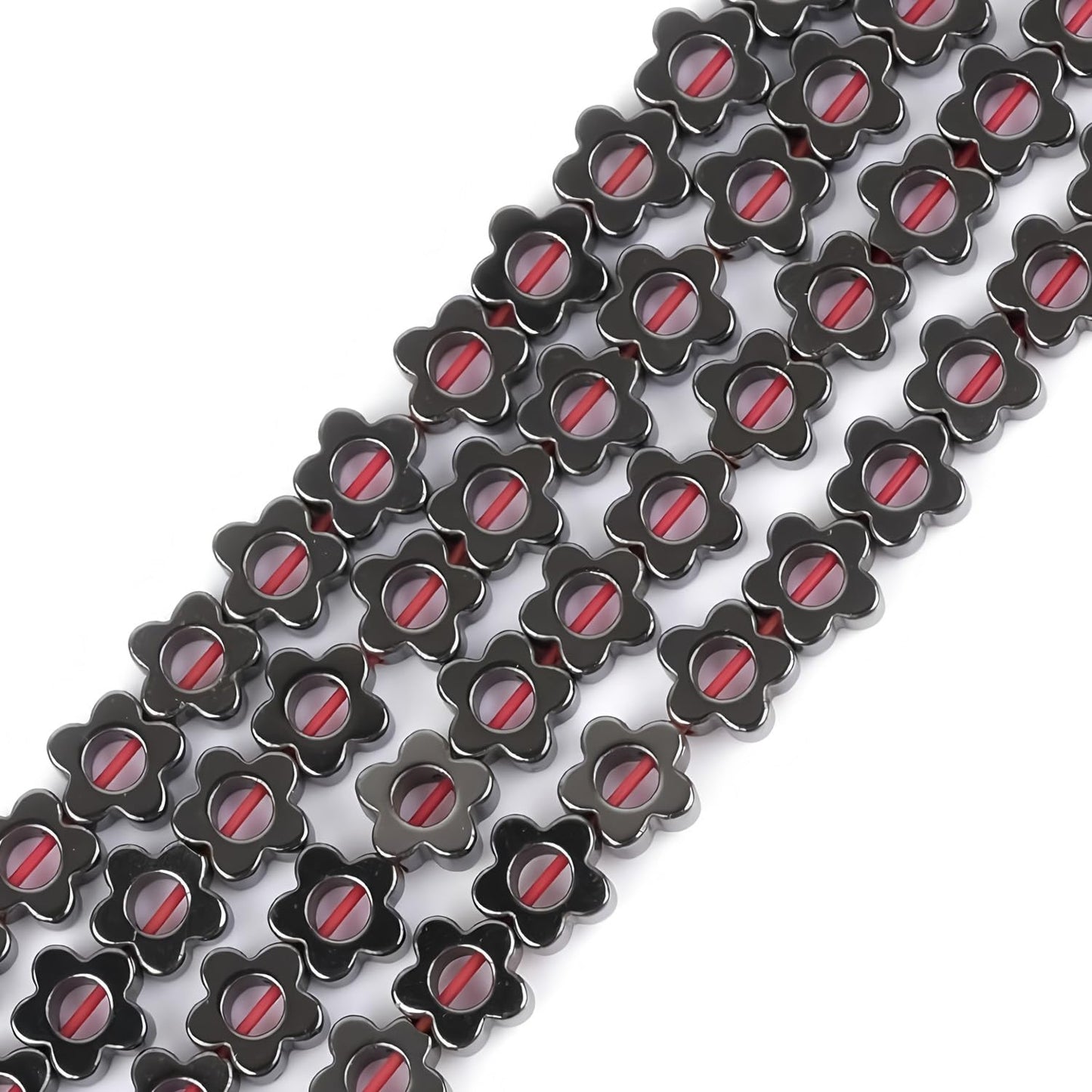 HAAMIIQII 75pcs 6mm Natural Black Hematite Loose Gemstone Beads Hollow Flower Shape Spacer Stone Beads for Jewelry Making DIY Bracelets Necklaces Crafting