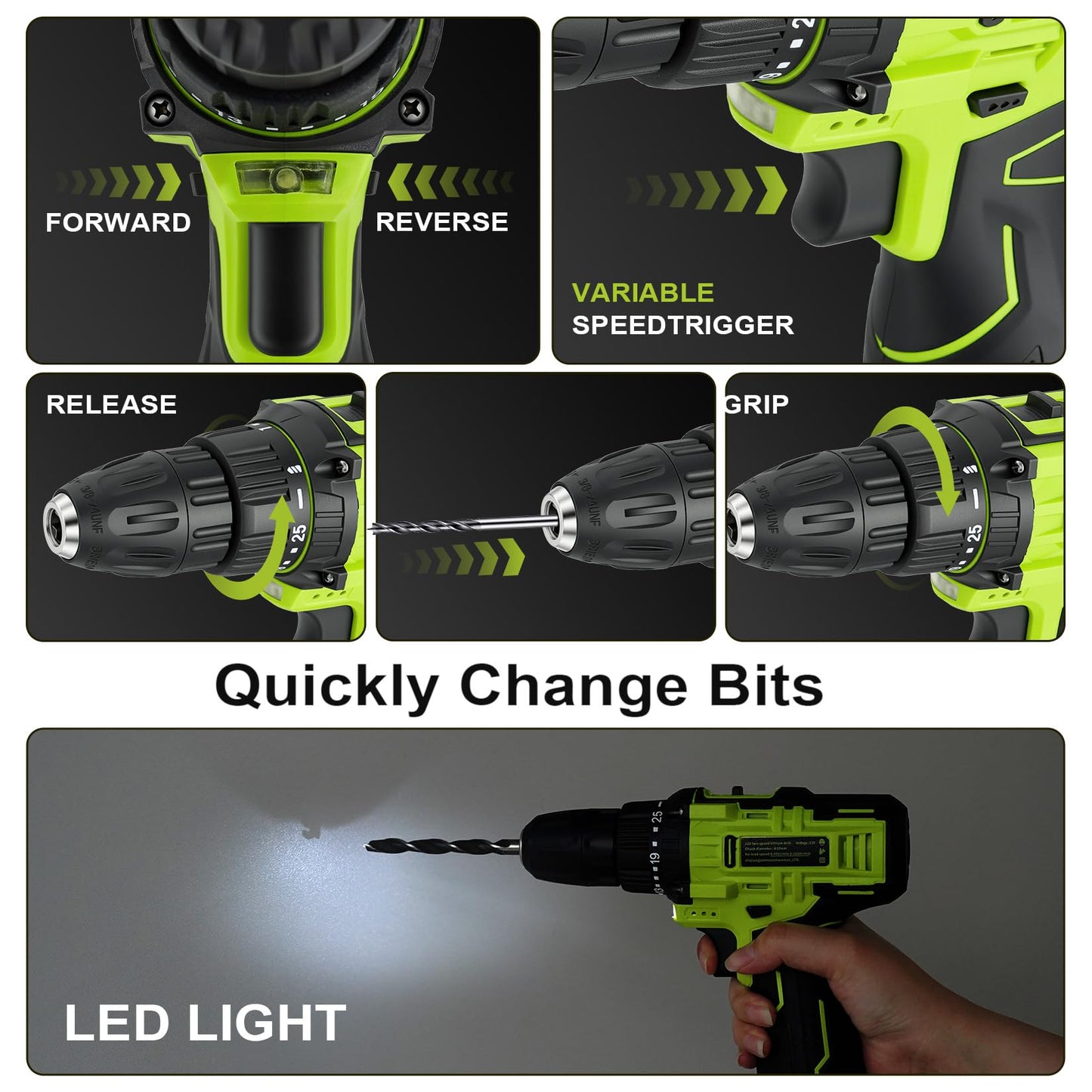 POWKITS Cordless Drill Tool Set: 12V Power Drill Tool Kit with Battery & Charger, Portable Household Basic Drills Case for Men & Women, Homeowner, Diyer, Handyman, 142 Piece