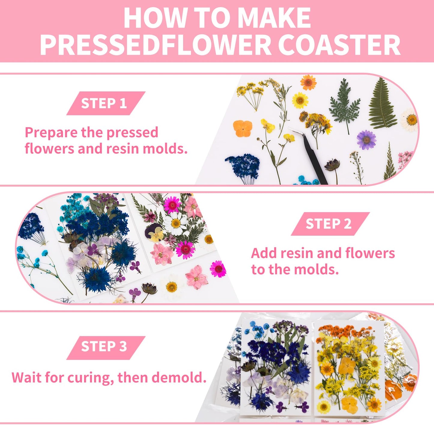 Natural Dried Pressed Flower Kit for DIY Crafts – Assorted Real Flowers & Leaves with Tweezers for Resin Art, Scrapbooking, Jewelry Making, Nail Art, and Home Décor