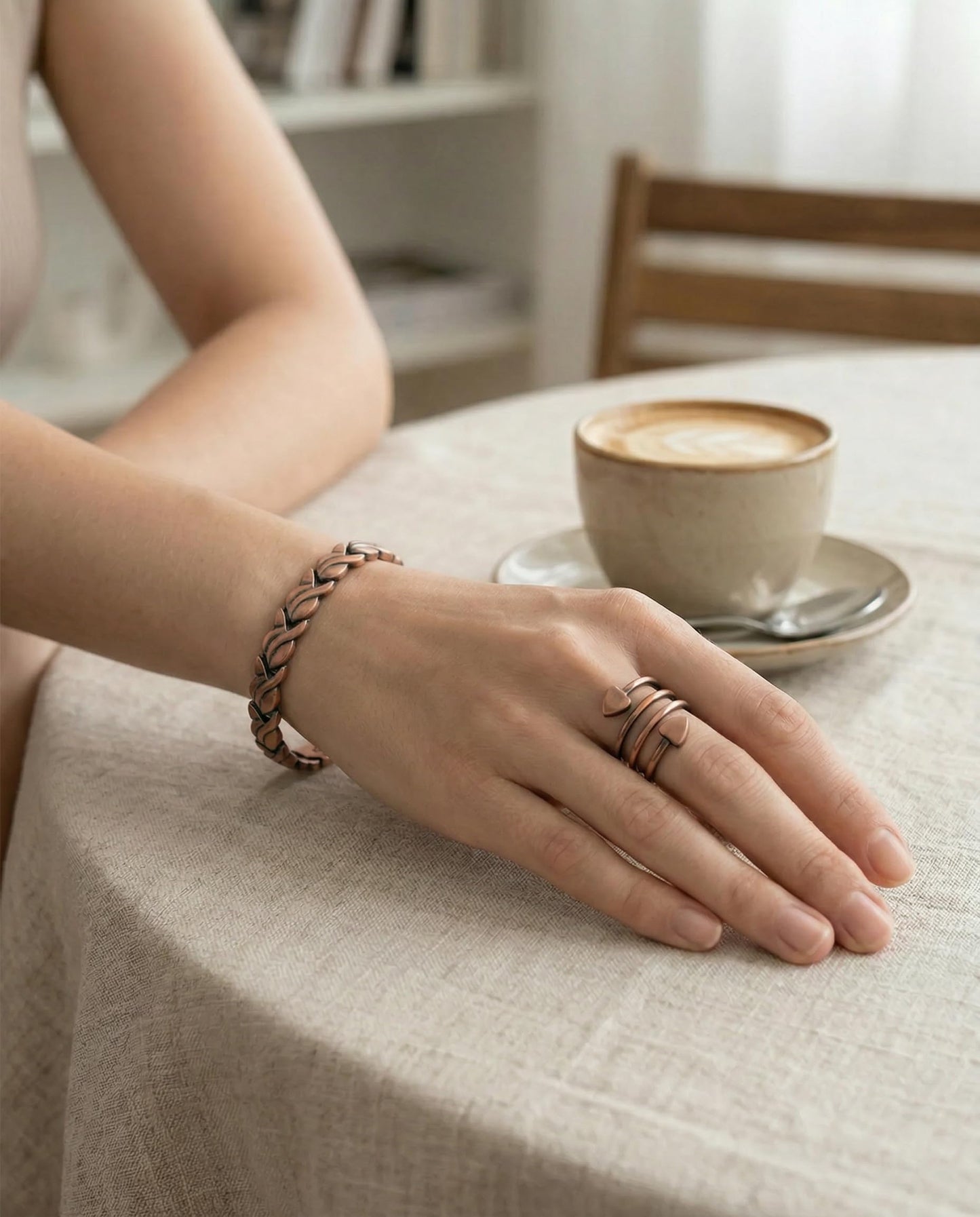 MagEnergy Copper Bracelet for Women, 99.99% Pure Solid Copper Bracelet with 3500 Gauss Magnetic, Adjustable, Jewelry Gift (Copper-Fishtail+Ring)