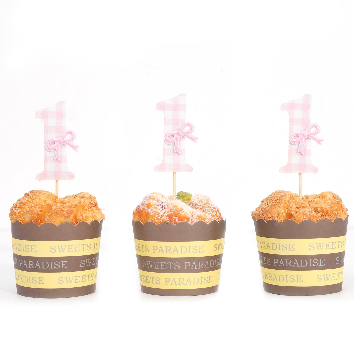 12Pcs Bow 1st Birthday Cupcake Toppers - Sweet One Birthday Decorations,First Wedding Anniversary Bowknot Cupcake Toppers,Pink Bow Cake Smash Photo Props,Coquette Party Table Centerpieces