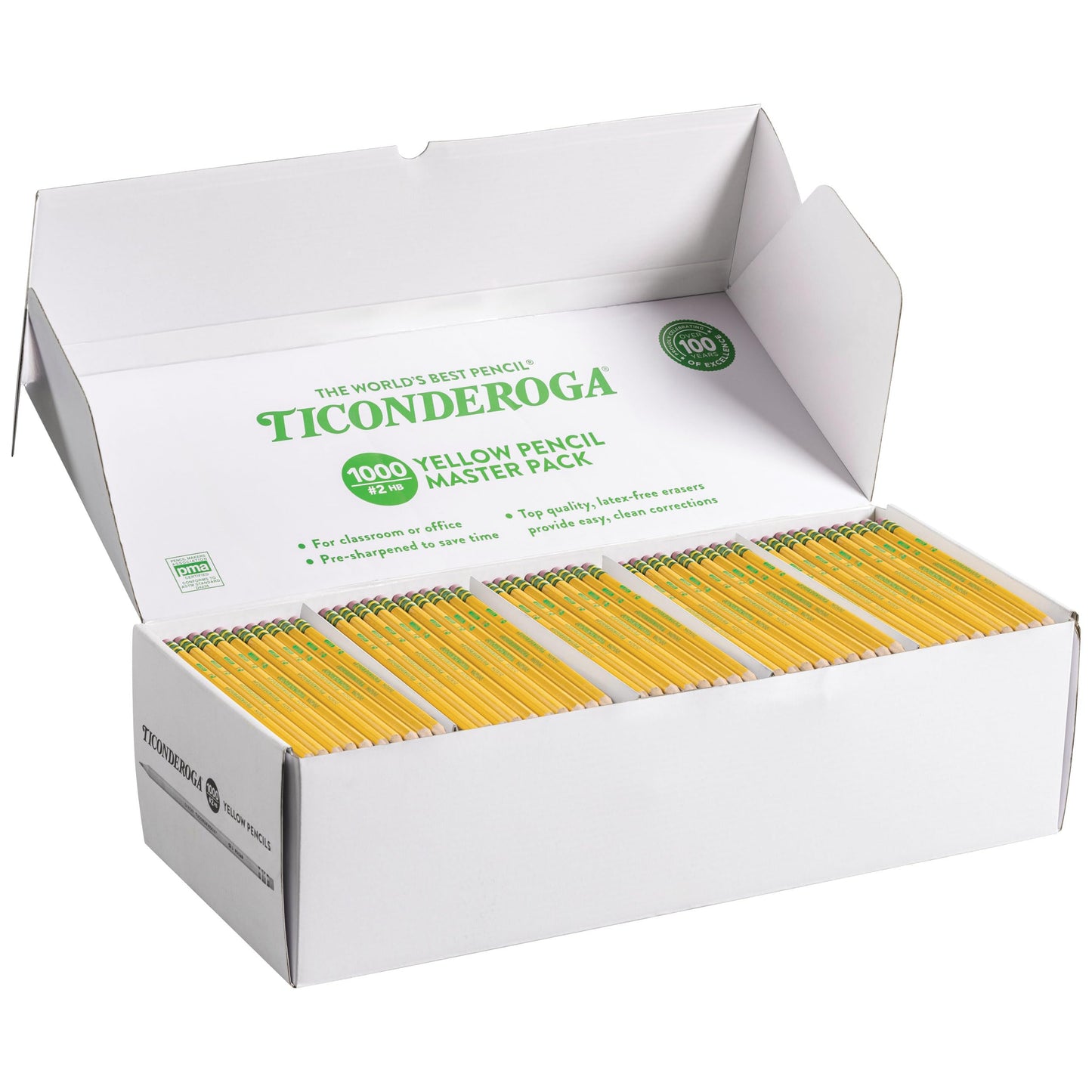 Ticonderoga Wood-Cased Pencils, Pre-Sharpened, 2 HB Soft, Yellow, 1000 Count
