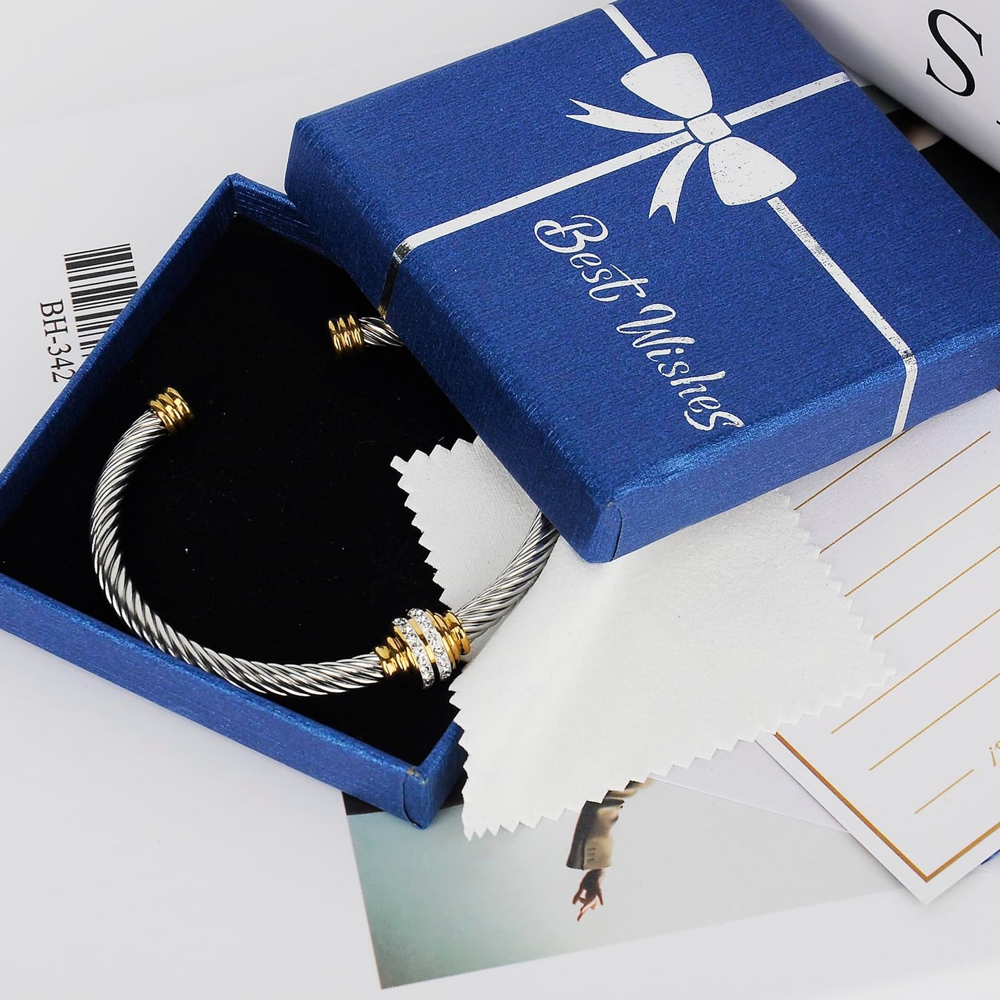 kaluoer Cable Bracelet Two Tone Stainless Steel Retro Twisted Wire Bangle Bracelet, Adjustable Cuff Bangle, Suitable, Mother, giving during festivals。 (Two Tone)