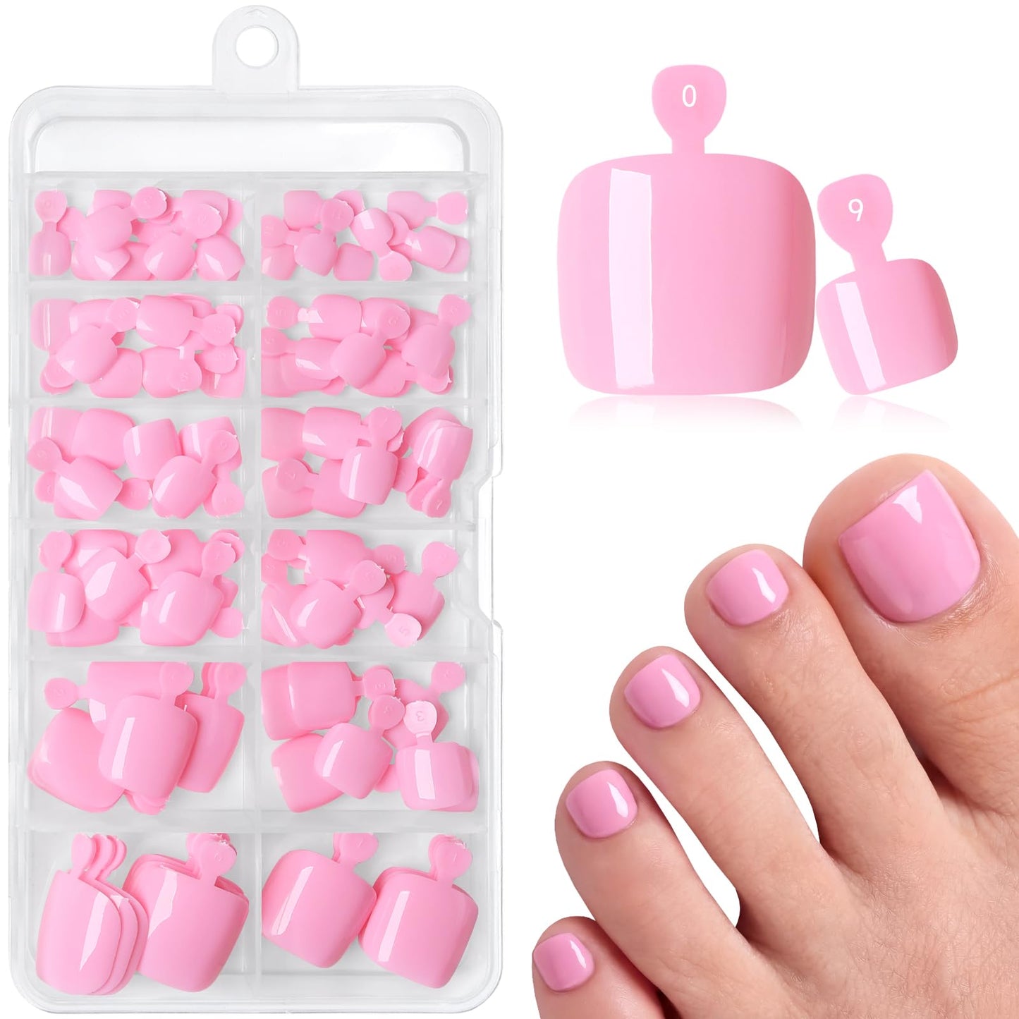 120pcs Pink Press on Toenails for Women,Short Square Fake Toe Nails,12 Sizes False Toenails with Nail Glue and Adhesive Tabs