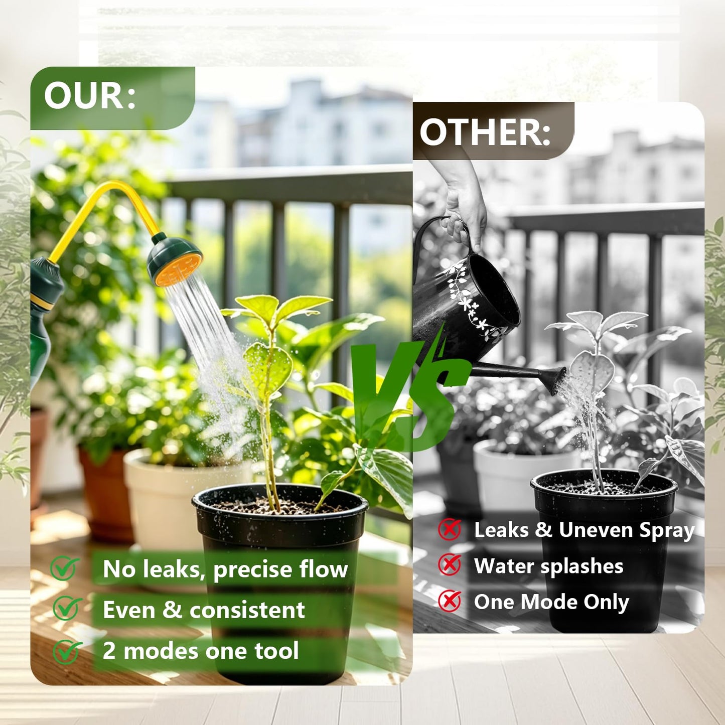 Small Watering Can, 2 in 1 Spray Head Functionality, 450ML Squeeze Garden Plant Watering Can for Seedlings Indoor/Outdoor Plants(Green)