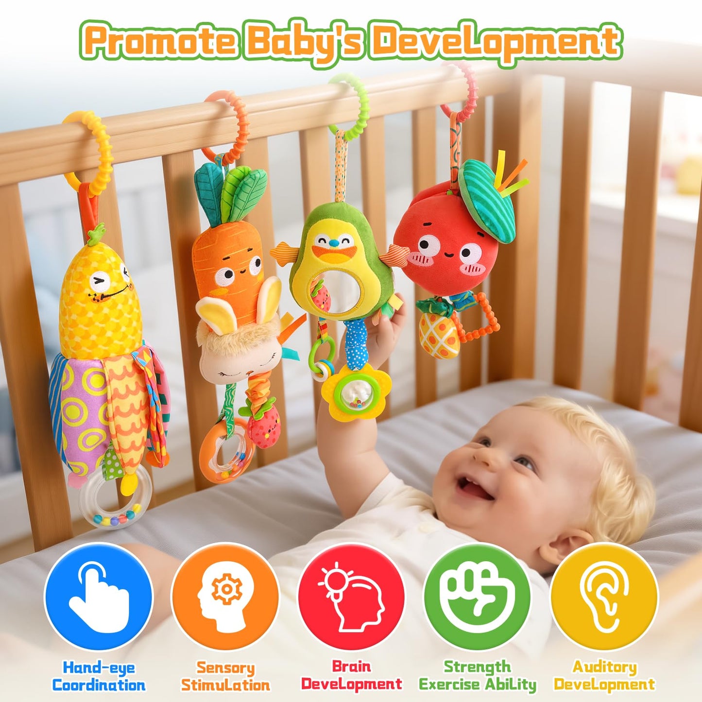 YELUFT Baby Toys for 0 3 6 9 12 Months, Baby Hanging Toys, Car Seat Stroller Crib Gym Baby Rattle Toys with Teether for Newborn Infants Baby Boys Girls Gifts