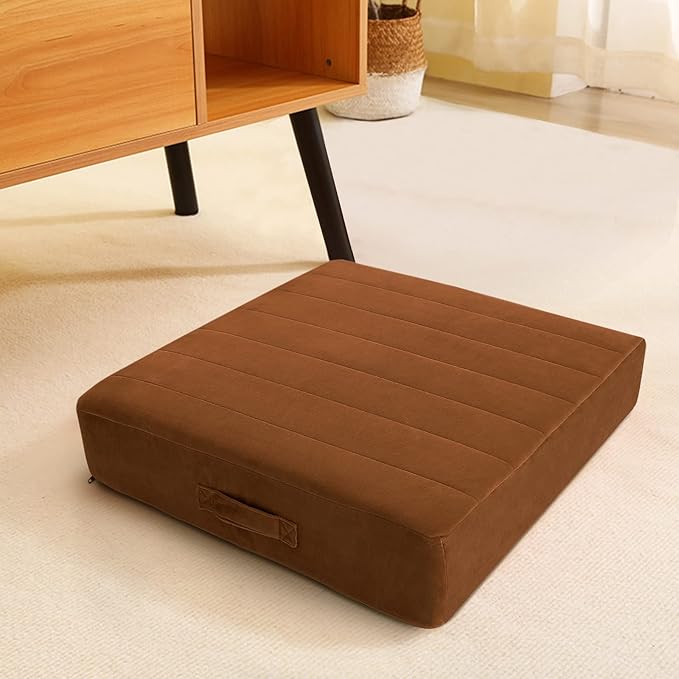 MeMoreCool Square Floor Pillow Seating for Adults Kids, Large Meditation Cushion Floor Pillow with Thick Foam & Soft Tufted Cover, Washable Big Pillow Seat Floor Cushion for Sitting Yoga 24" Coffee