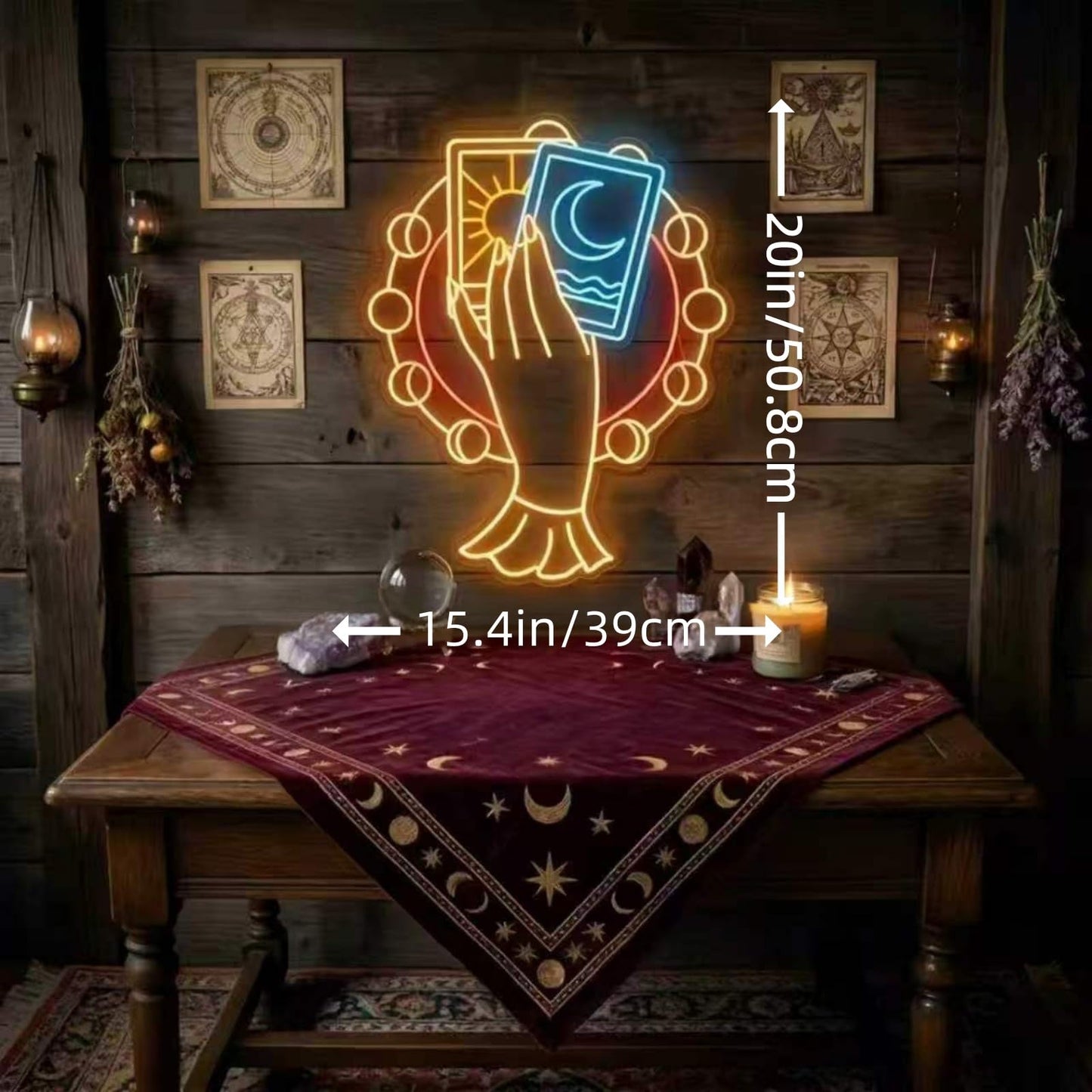Tarot Hand & Cards LED Neon Sign, Tarot Room Decor, Psychic Studio Art, Mystical Decor, Tarot Reader Gift, For Tarot Room, Psychic Studio, Mystical Decor, Gifts for Tarot Readers