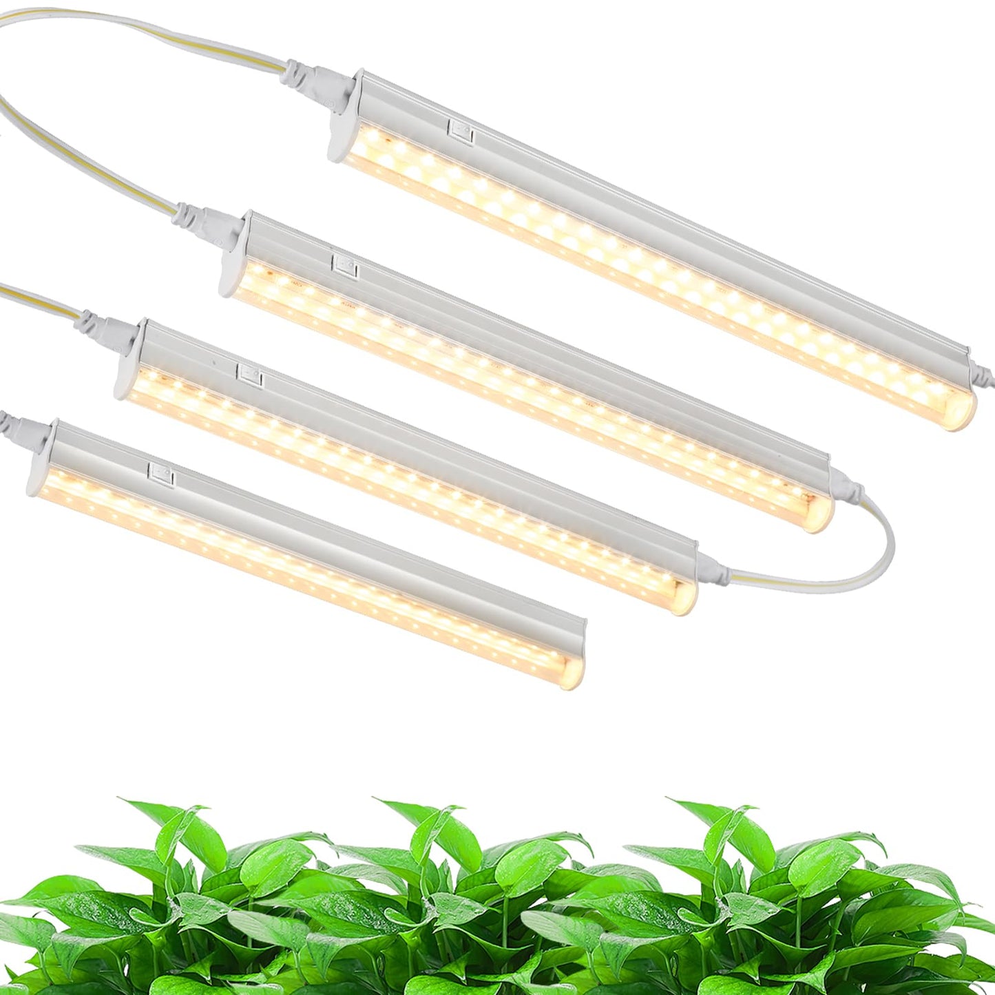 Hywyimlait 1FT Indoor Plant Grow Light, Full Spectrum Sunlight, T5 Grow Lamp with Side Switch, LED Growth Light Bulb, Plug and Play, Easy Installation, Suitable for Greenhouse Seedlings, 4 Pack