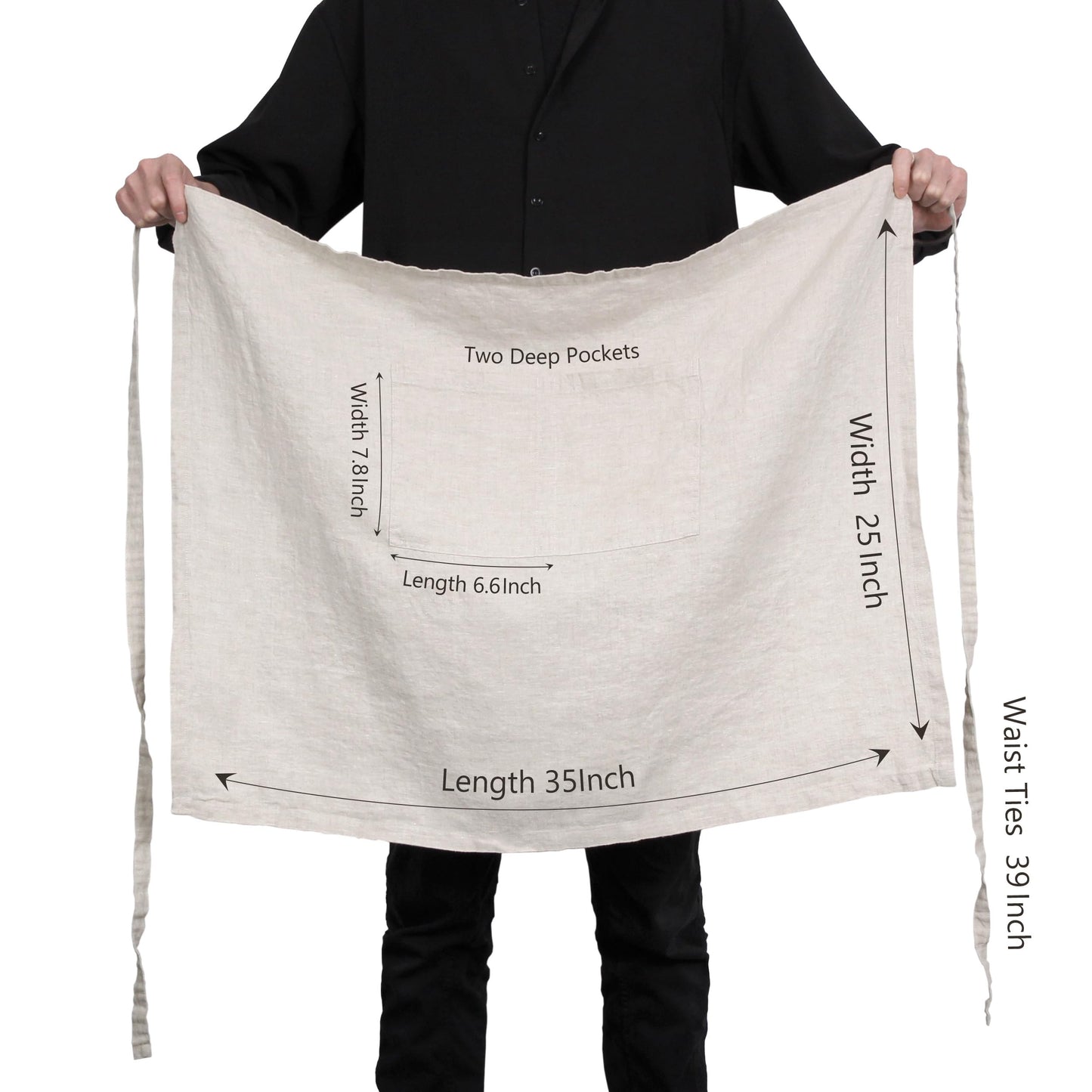 TRITON LINEN Pure Linen Apron - 25 x 35 Inch Bistro Half Apron with Large Pocket Unisex Waist Aprons Ideal for Kitchen Crafts and More (Natural Linen)