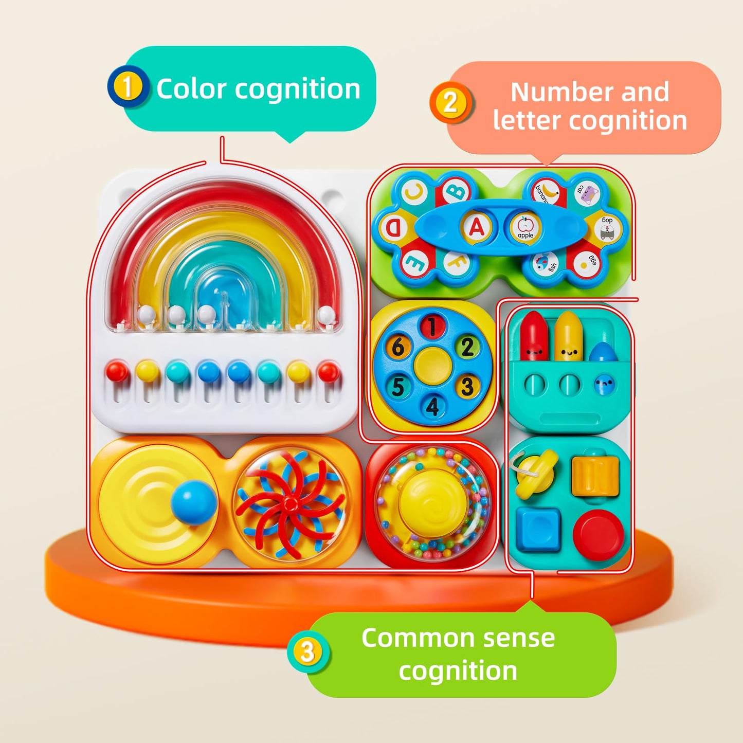 auby Busy Board 3.0 Detachable & Assemblable Educational Sensory Toy for Toddlers 1-6 – Portable Learning Activity Board with 7 Travel-Friendly Tools, Fine Motor Skills Development