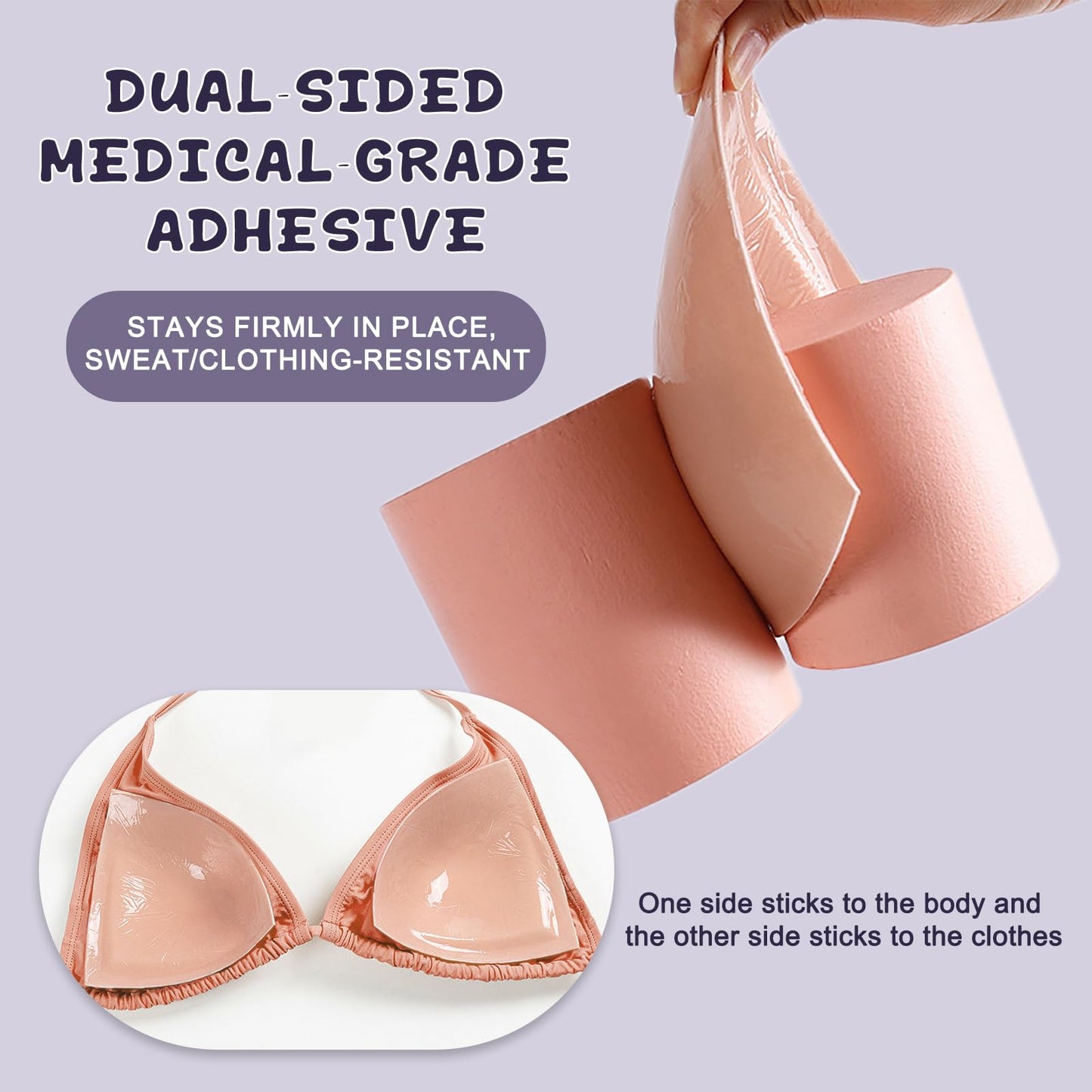 Wieysdoo Double-Sided Sticky Bra Insert Pads, Reusable Adhesive Push-Up Bra Pads for Large Breasts, Seamless Lift Bra Inserts for Bikini Swimsuit Strapless Dress,M Beige