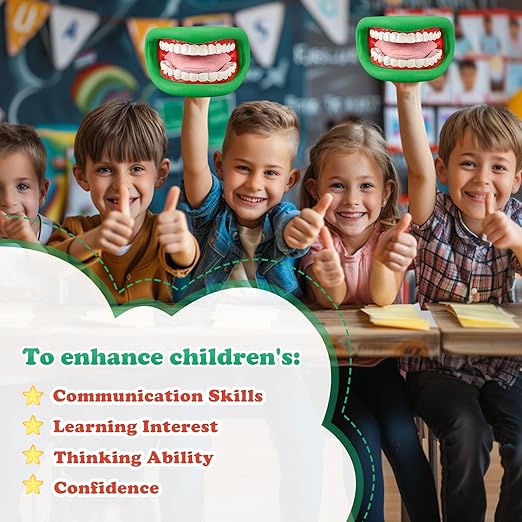 Ultrassist Ultrassist Mouth Hand Puppet Medium Size with Tongue for Kids Green Color, Mouth Puppet for Speech Therapy, Include Toothbrush