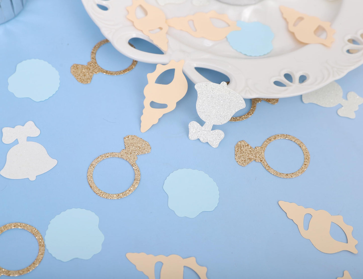 200PCS Seashells And Wedding Bells Confetti - Bachelorette Table Decoration, Valentines Celebrations Confetti, Coastal Bridal Shower Decorations, Under The Sea Party Supplies