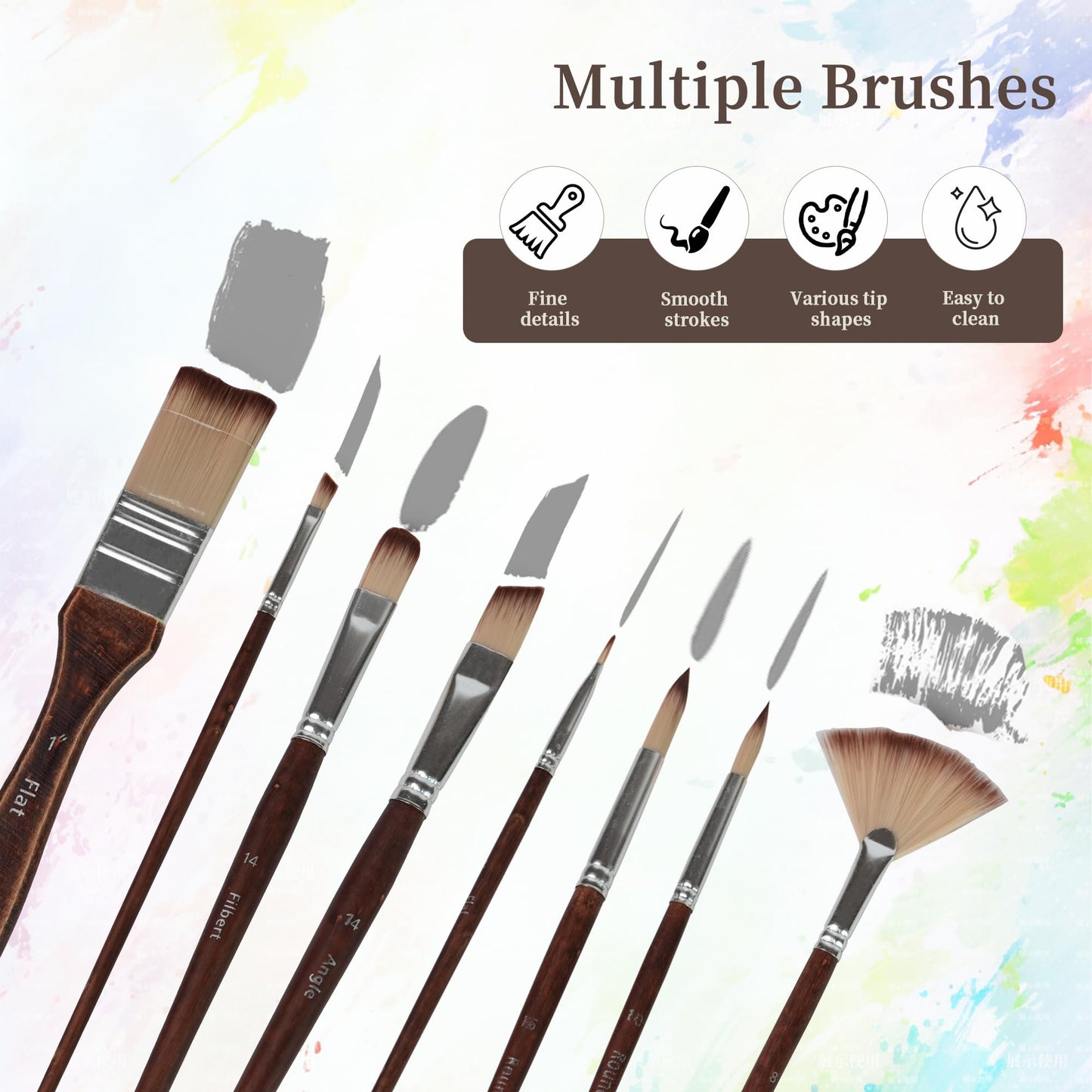 26pcs Paint Brush Set, Acrylic Paint Brushes, Paint Brushes with Filbert, Flat, Angle, Fan, Round, Acrylic Brush for Watercolor, Acrylic Canvas Paintings, Face Painting, Body Painting